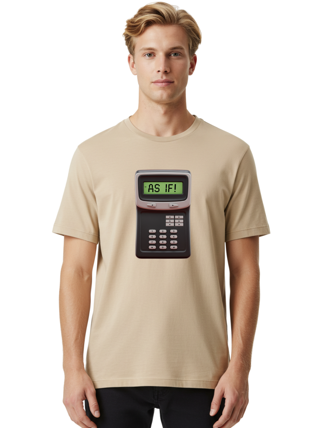 As-If-Calculator Men'S Graphic Tee, 100% Cotton, Comfortable Casual Summer Wear, Machine Washable, Vintage Calculator, Retro Tech, As If! Message, Funny Quote, Nostalgic Design, Old School Electronics, Humor, Sass, Meme Inspiration Baa142