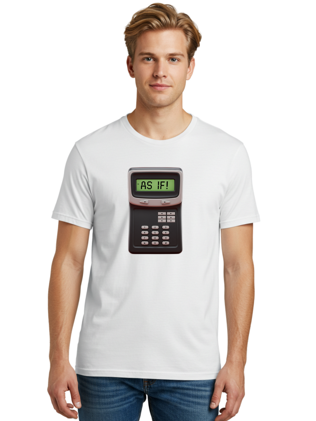 As-If-Calculator Men'S Graphic Tee, 100% Cotton, Comfortable Casual Summer Wear, Machine Washable, Vintage Calculator, Retro Tech, As If! Message, Funny Quote, Nostalgic Design, Old School Electronics, Humor, Sass, Meme Inspiration Baa142