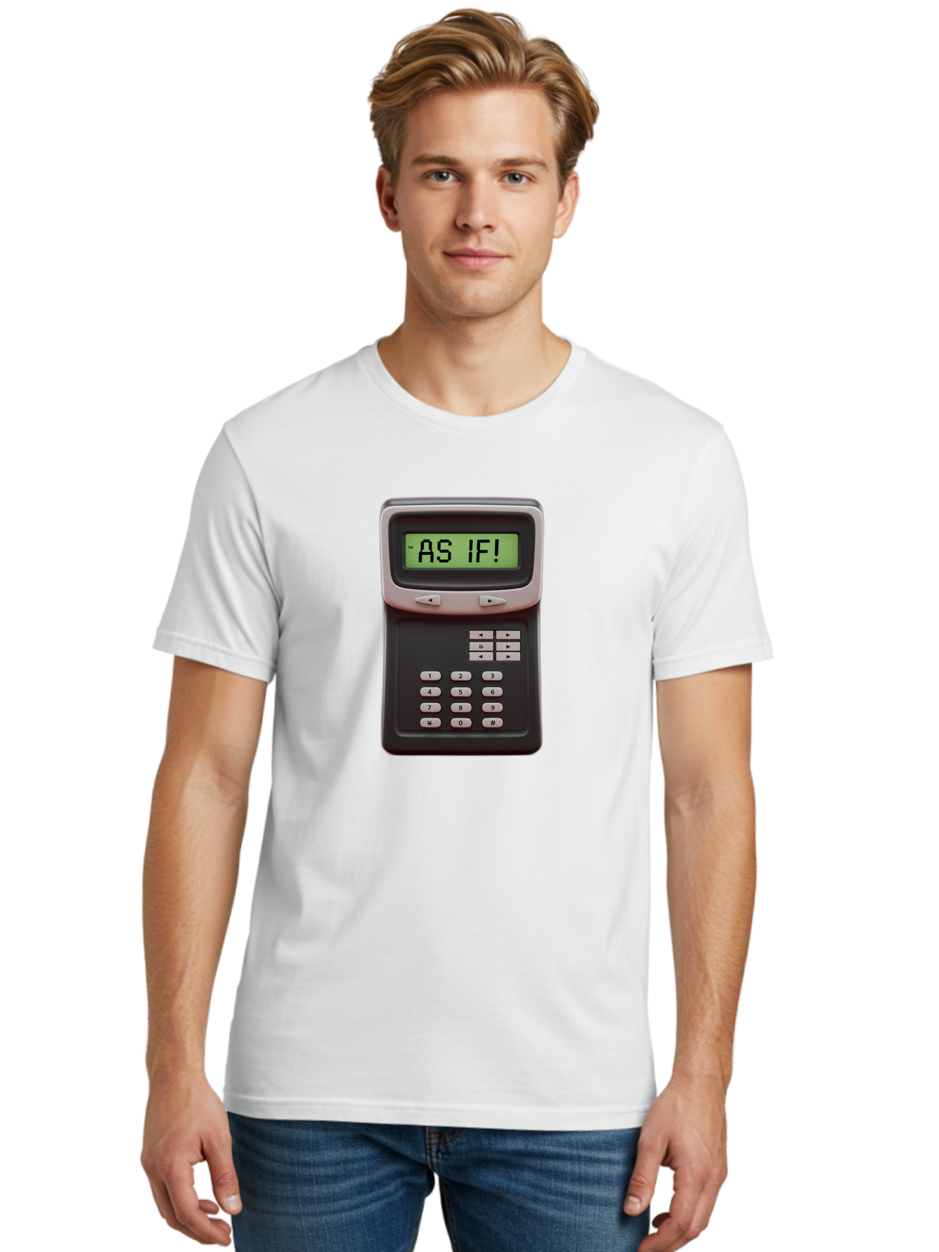 As-If-Calculator Men'S Graphic Tee, 100% Cotton, Comfortable Casual Summer Wear, Machine Washable, Vintage Calculator, Retro Tech, As If! Message, Funny Quote, Nostalgic Design, Old School Electronics, Humor, Sass, Meme Inspiration Baa142