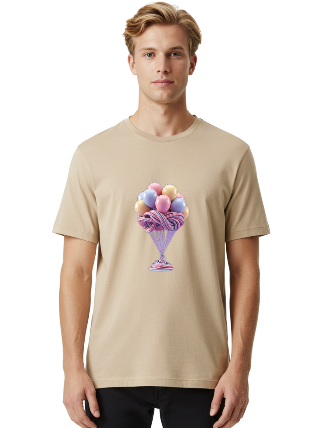 Balloons-In-Funnel Men'S Graphic Tee, 100% Cotton, Comfortable Casual Summer Wear, Machine Washable, Pastel Balloons, Colorful Balloons, Balloons In Glass, Twisted Ribbons, Festive Decoration, Party Decor, Celebratory Balloons, Vibrant Colors Baa146