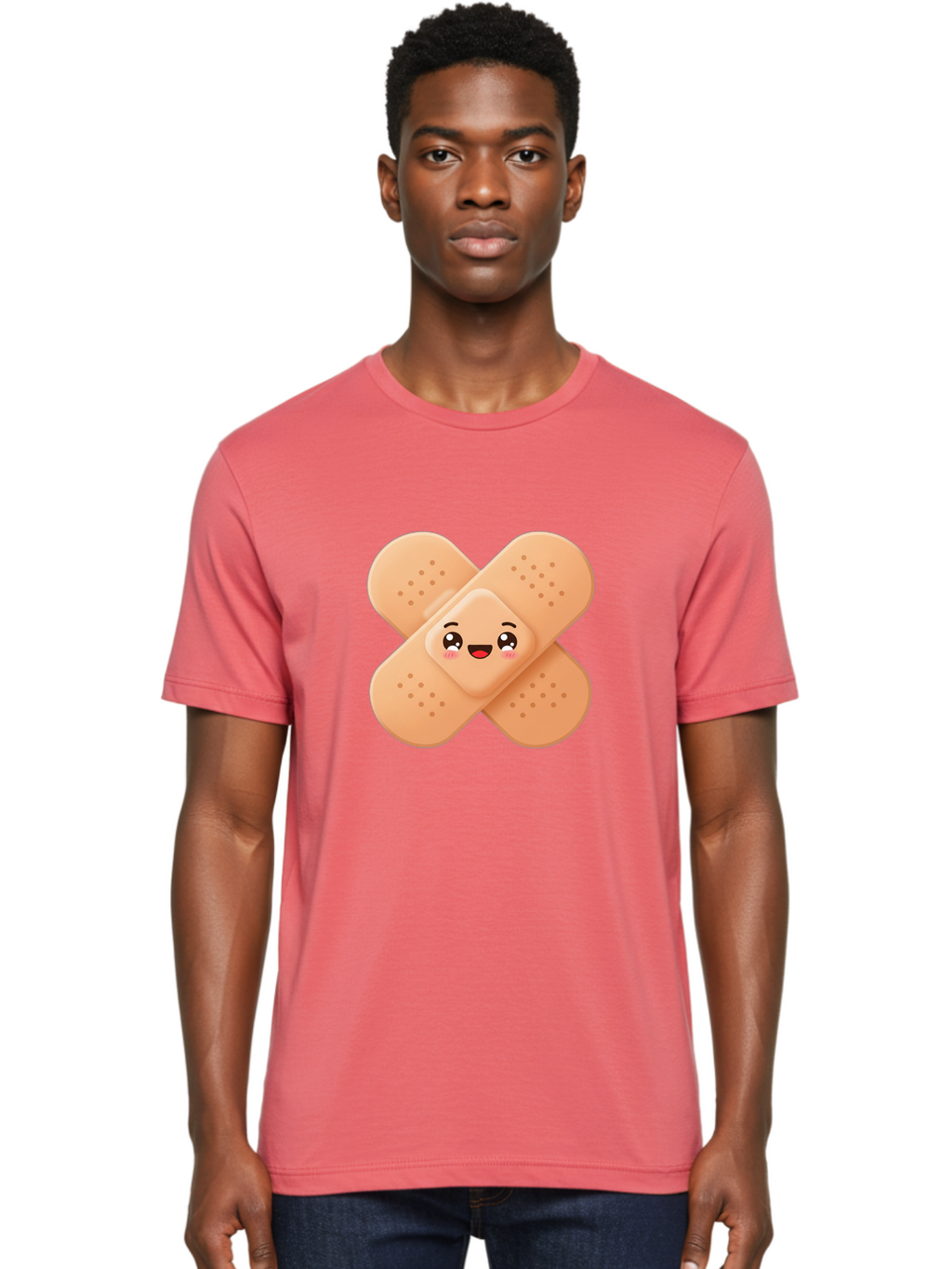 Band-Aid-Cartoon Men'S Graphic Tee, 100% Cotton, Comfortable Casual Summer Wear, Machine Washable, Band-Aid With Face, Cartoon Character, Cute Emoji, Smiling Face, First Aid Kit, Wound Care, Medical Symbol, Adhesive Bandage Baa149