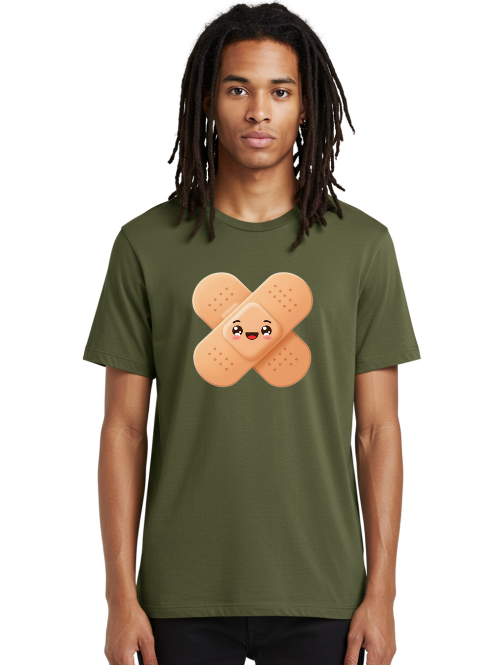 Band-Aid-Cartoon Men'S Graphic Tee, 100% Cotton, Comfortable Casual Summer Wear, Machine Washable, Band-Aid With Face, Cartoon Character, Cute Emoji, Smiling Face, First Aid Kit, Wound Care, Medical Symbol, Adhesive Bandage Baa149