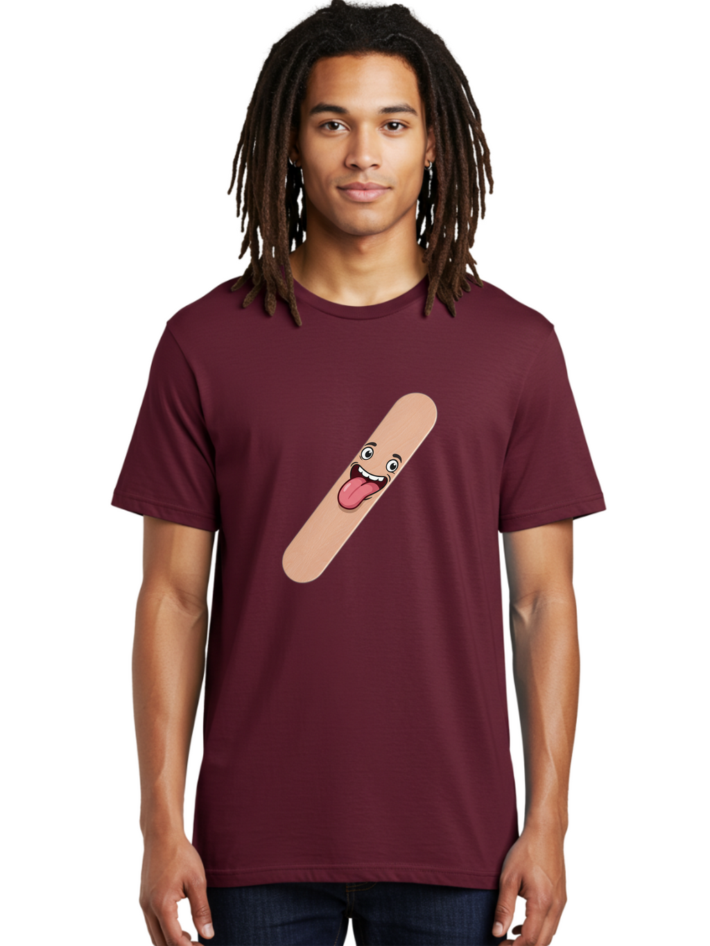 Bandage-Stick Men'S Graphic Tee, 100% Cotton, Comfortable Casual Summer Wear, Machine Washable, Cartoon Band-Aid, Funny Facial Expression, Tongue Out, Playful Character, Medical Humor, Quirky Illustration, Humorous Design Baa150