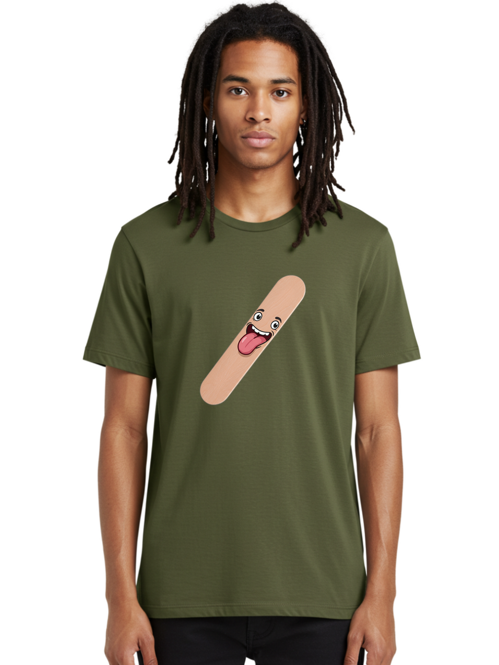 Bandage-Stick Men'S Graphic Tee, 100% Cotton, Comfortable Casual Summer Wear, Machine Washable, Cartoon Band-Aid, Funny Facial Expression, Tongue Out, Playful Character, Medical Humor, Quirky Illustration, Humorous Design Baa150
