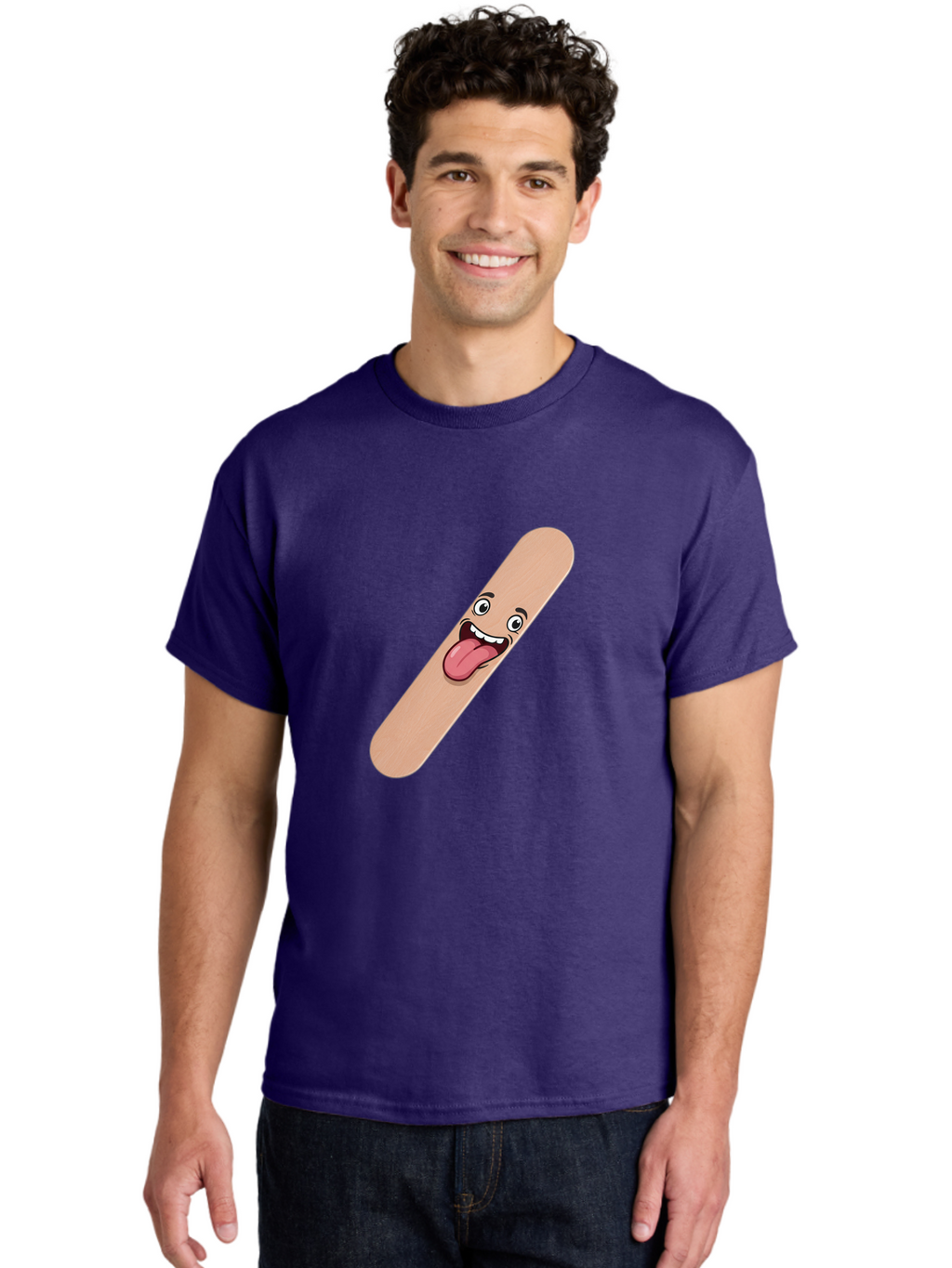 Bandage-Stick Men'S Graphic Tee, 100% Cotton, Comfortable Casual Summer Wear, Machine Washable, Cartoon Band-Aid, Funny Facial Expression, Tongue Out, Playful Character, Medical Humor, Quirky Illustration, Humorous Design Baa150