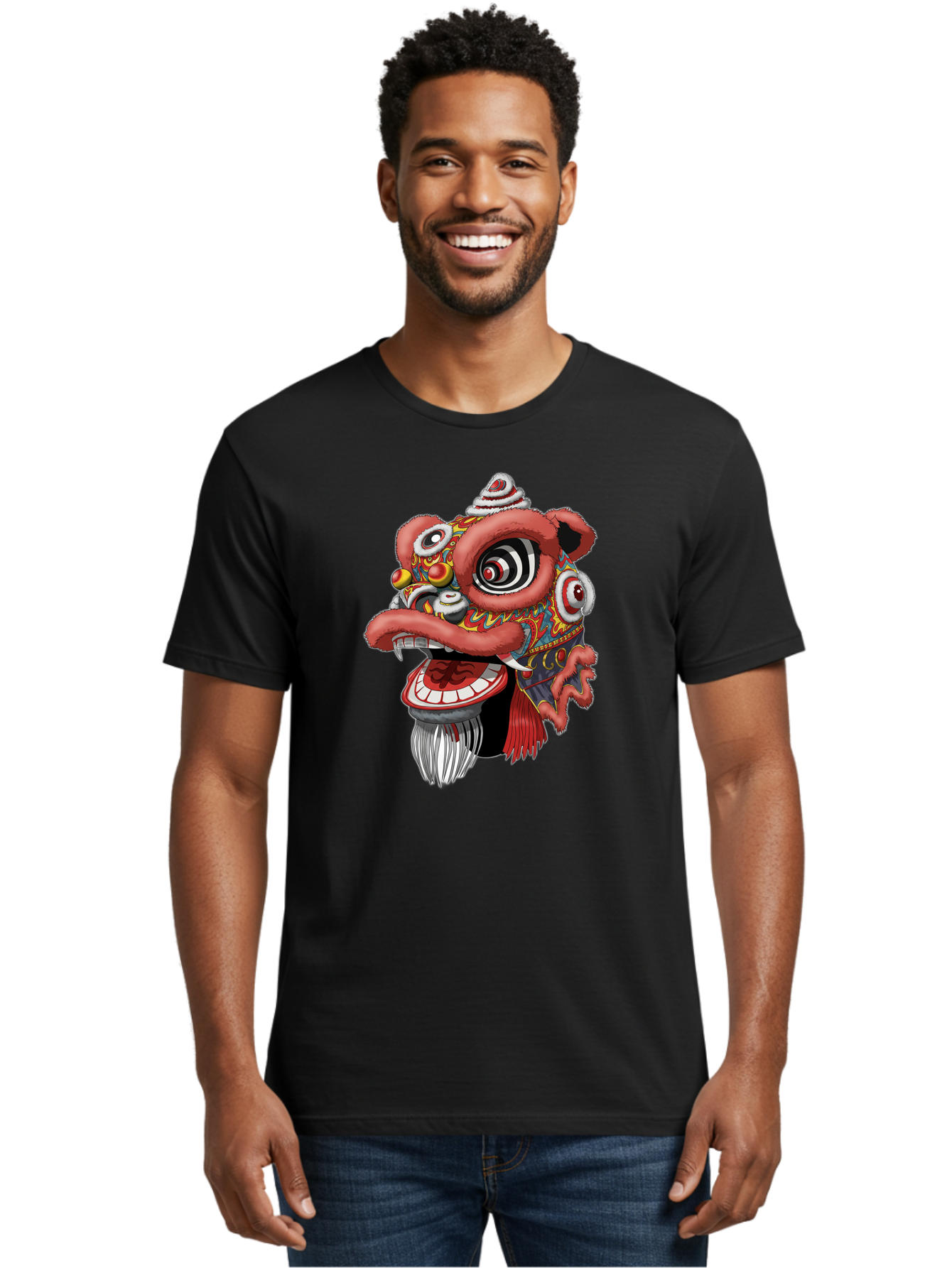 Barong-Mask Men'S Graphic Tee, 100% Cotton, Comfortable Casual Summer Wear, Machine Washable, Balinese Barong Mask, Barong Dance, Traditional Mask, Cultural Heritage, Mythological Creature, Vibrant Colors, Intricate Designs, Sharp Teeth, Baa154