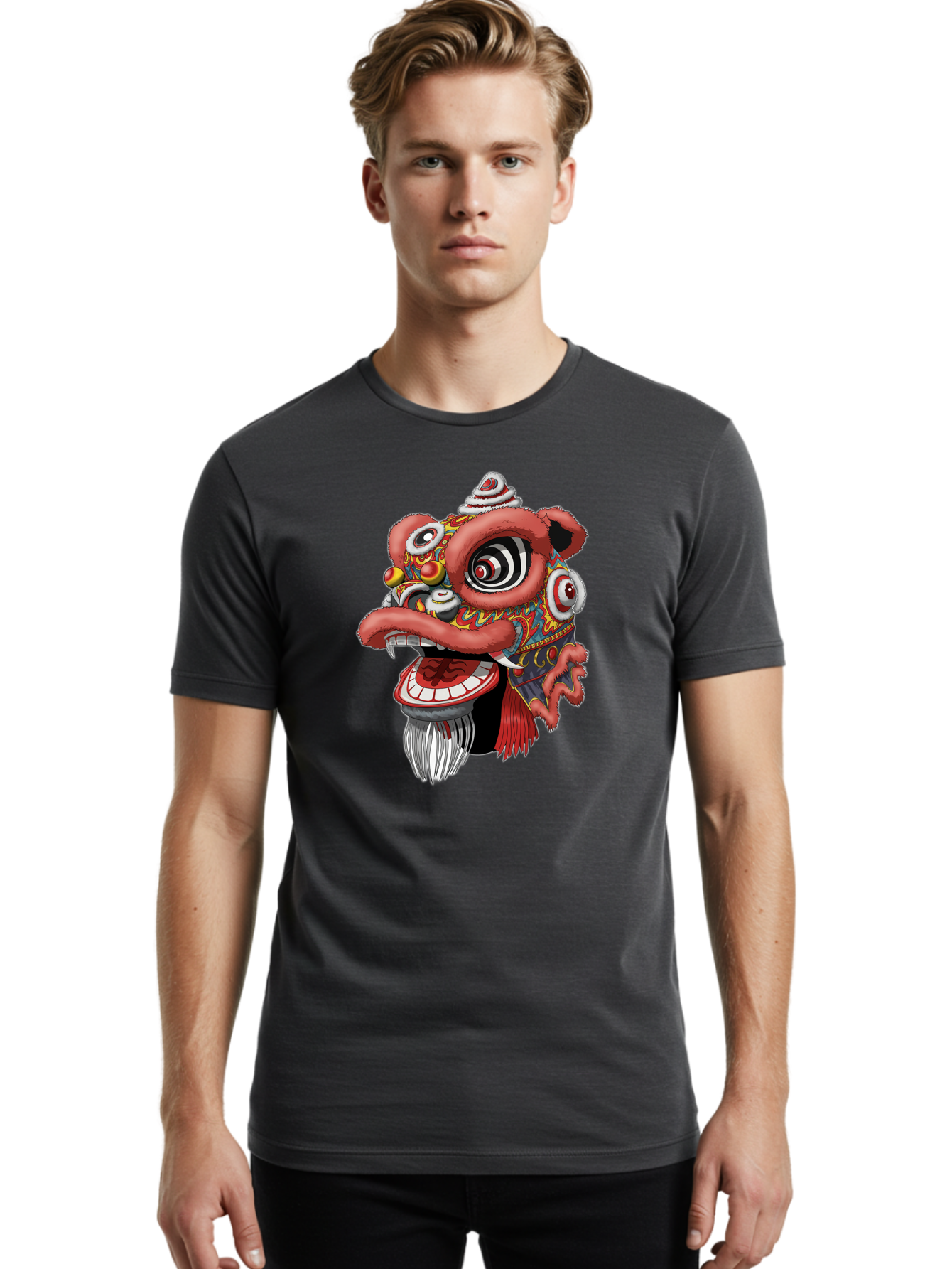 Barong-Mask Men'S Graphic Tee, 100% Cotton, Comfortable Casual Summer Wear, Machine Washable, Balinese Barong Mask, Barong Dance, Traditional Mask, Cultural Heritage, Mythological Creature, Vibrant Colors, Intricate Designs, Sharp Teeth, Baa154