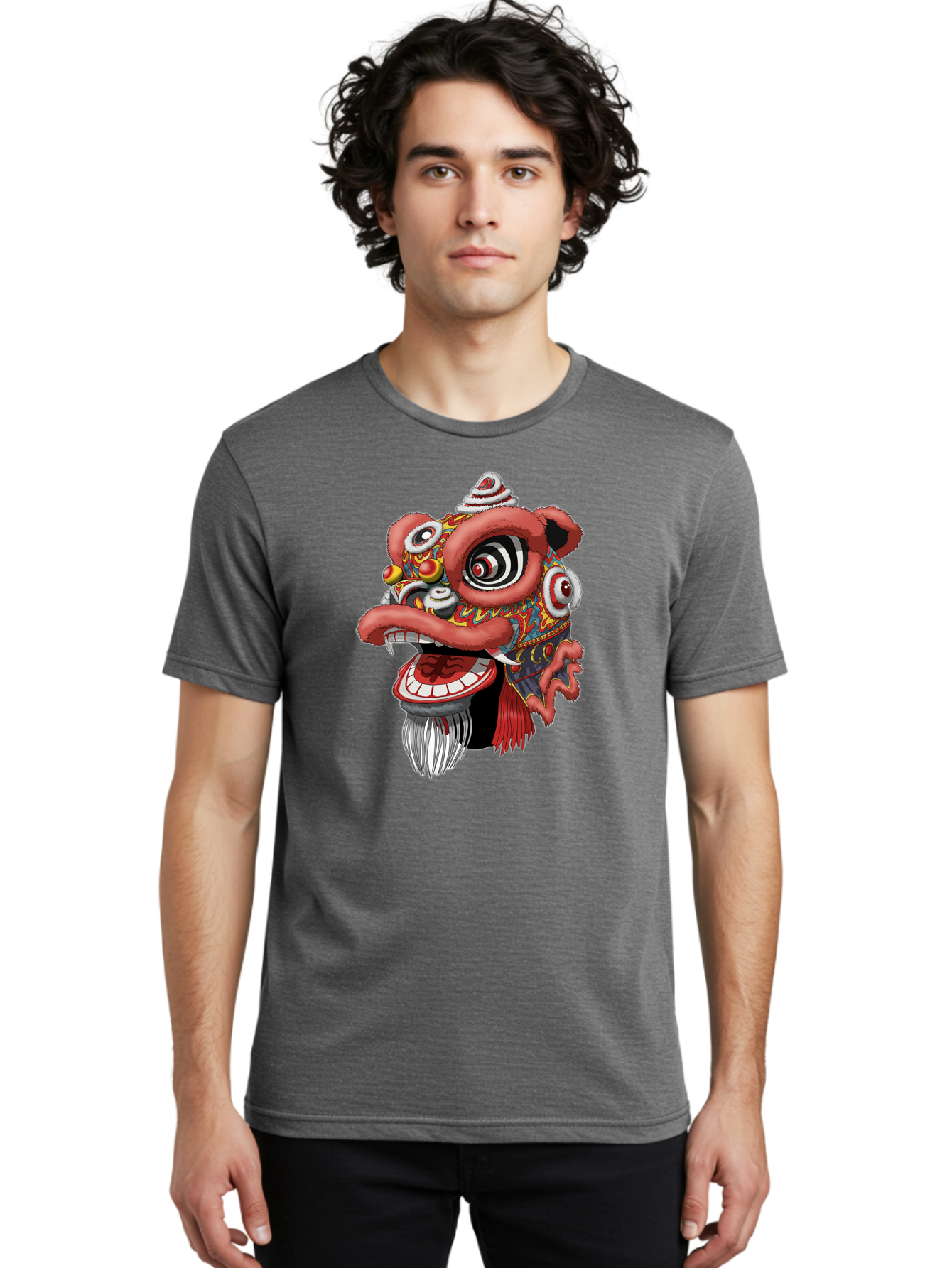 Barong-Mask Men'S Graphic Tee, 100% Cotton, Comfortable Casual Summer Wear, Machine Washable, Balinese Barong Mask, Barong Dance, Traditional Mask, Cultural Heritage, Mythological Creature, Vibrant Colors, Intricate Designs, Sharp Teeth, Baa154