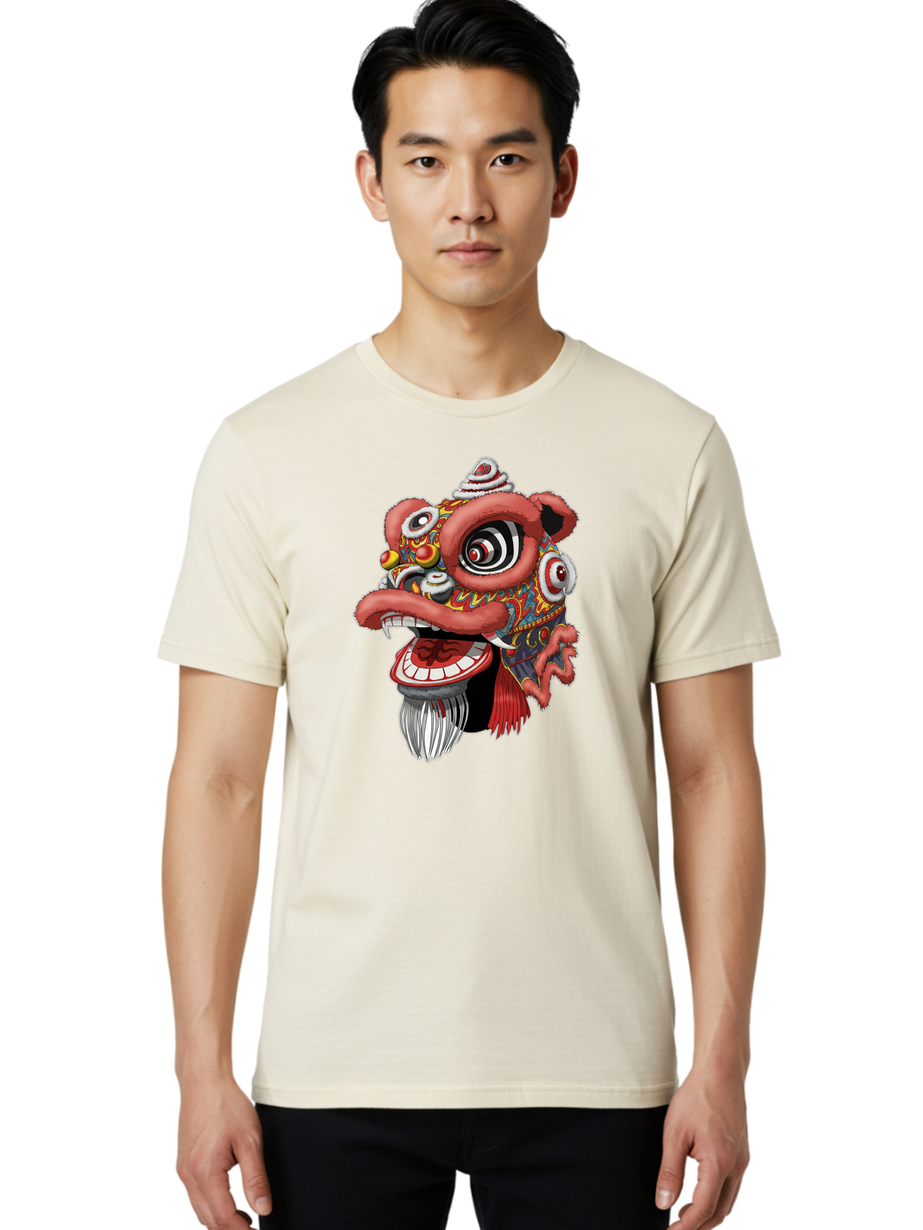 Barong-Mask Men'S Graphic Tee, 100% Cotton, Comfortable Casual Summer Wear, Machine Washable, Balinese Barong Mask, Barong Dance, Traditional Mask, Cultural Heritage, Mythological Creature, Vibrant Colors, Intricate Designs, Sharp Teeth, Baa154
