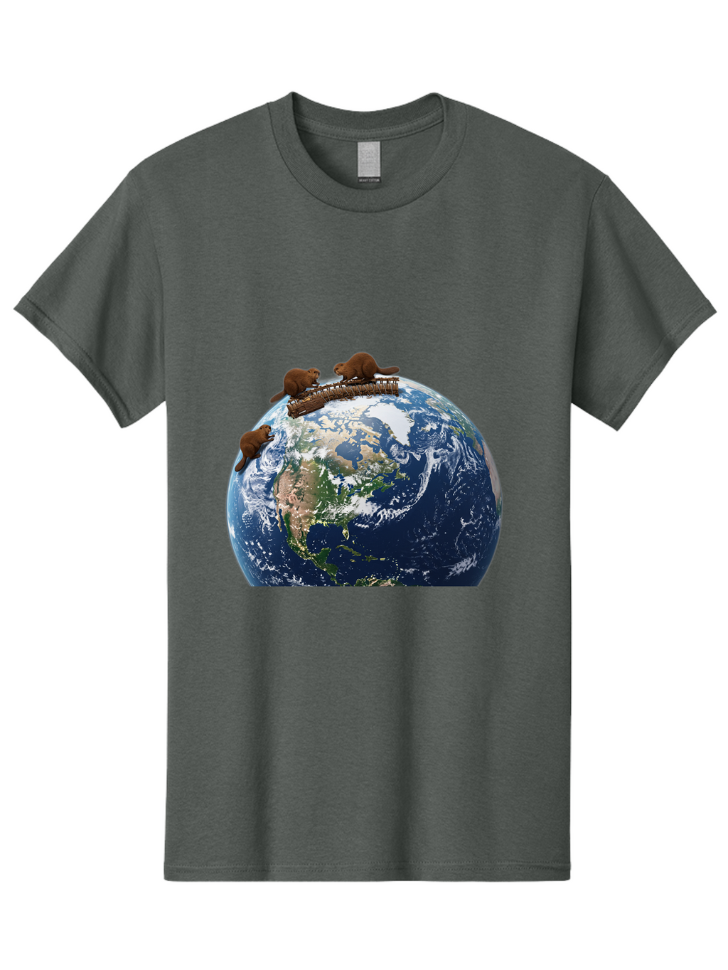 Beavers-On-Globe Men'S Graphic Tee, 100% Cotton, Comfortable Casual Summer Wear, Machine Washable, Beavers Building Dam On Top Of The Earth, Global Unity, Wildlife Conservation, Environmental Protection, Teamwork, Creative Beavers, Beaver Dam Baa157