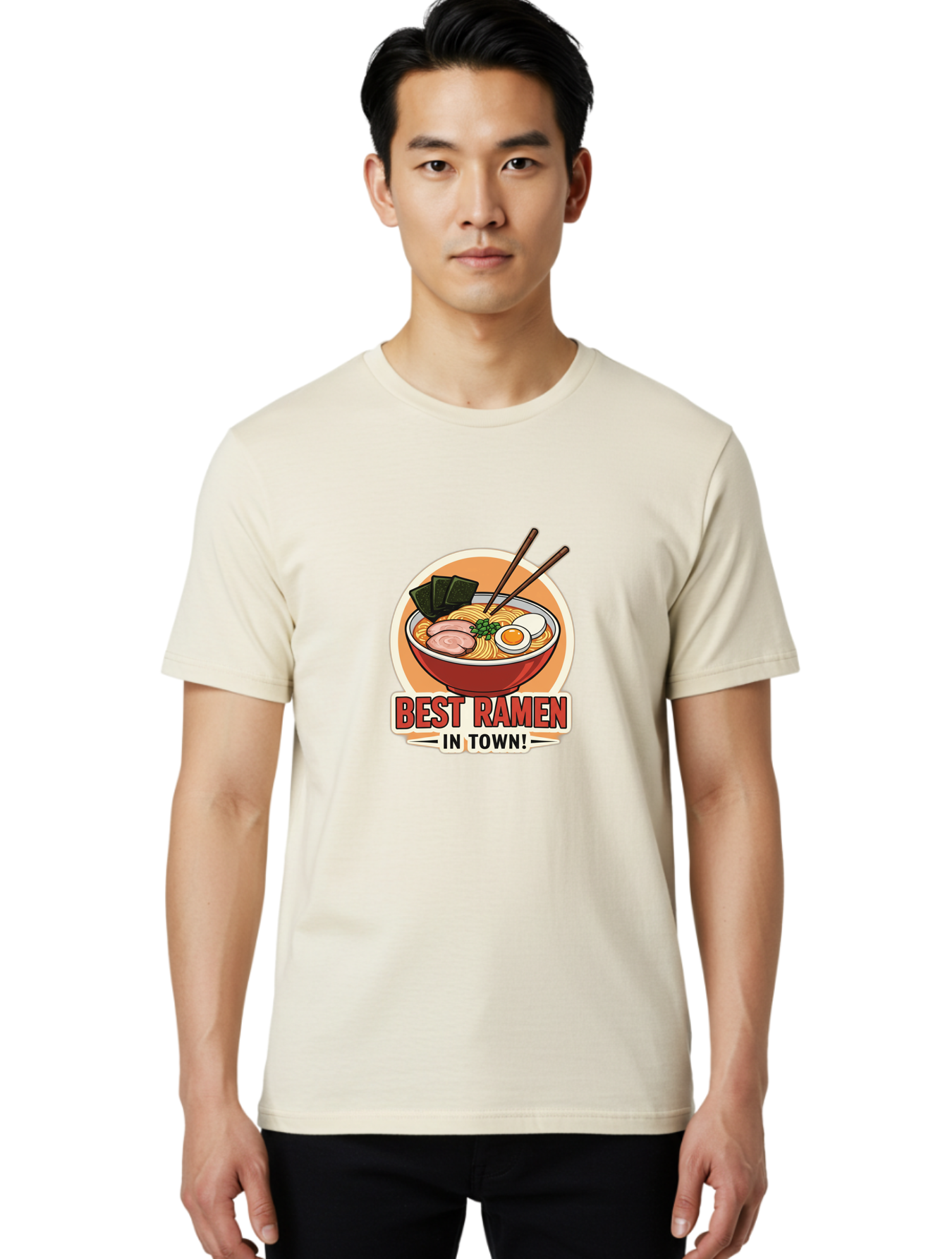 Best-Ramen Men'S Graphic Tee, 100% Cotton, Comfortable Casual Summer Wear, Machine Washable, Ramen Bowl, Noodles, Egg, Meat Slices, Seaweed, Chopsticks, Best Ramen, Foodie, Japanese Cuisine, Delicious Meal, Savory Flavors, Appetizing Dish Baa158