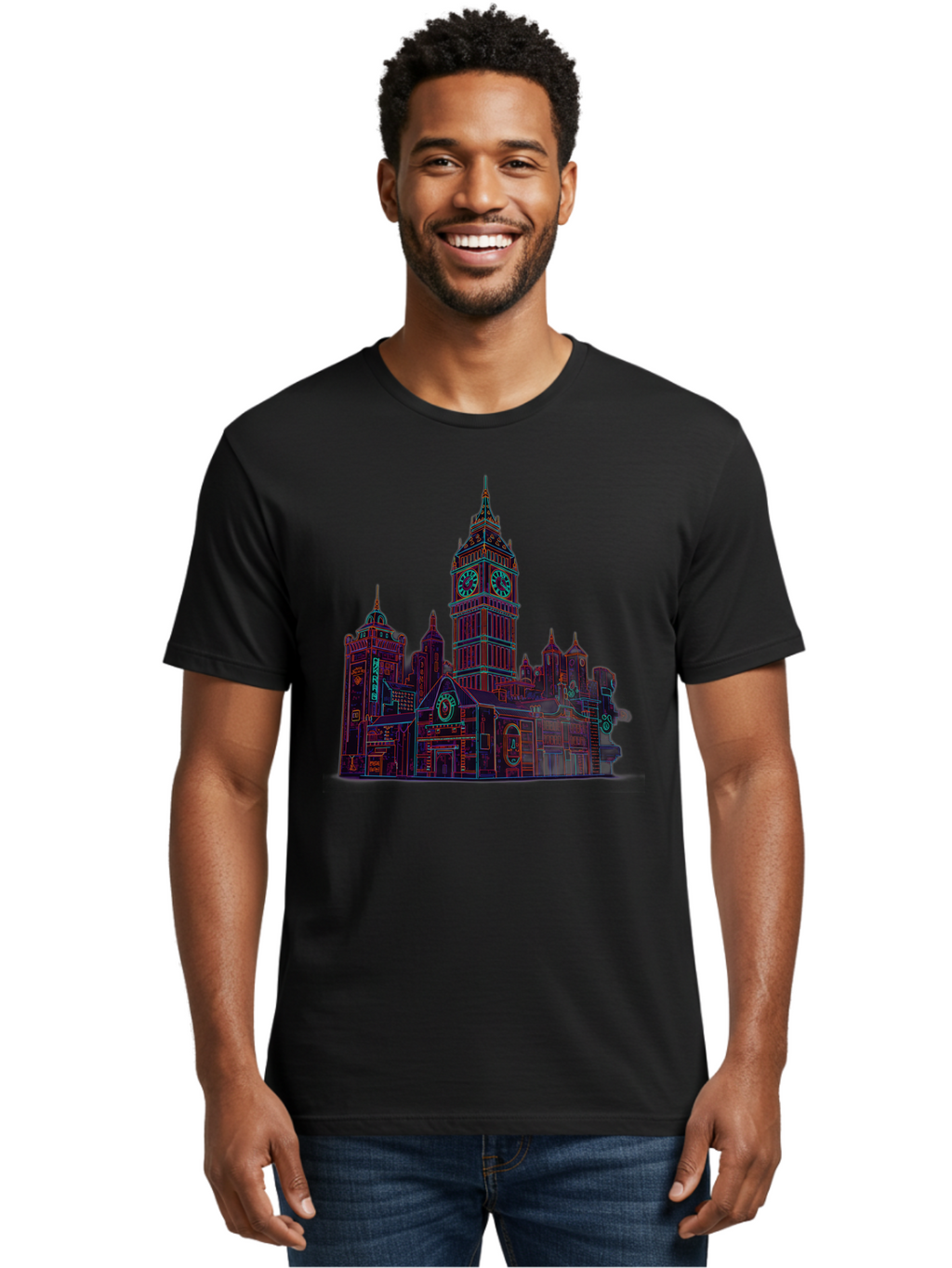 Big-Ben Men'S Graphic Tee, 100% Cotton, Comfortable Casual Summer Wear, Machine Washable, Big Ben, London Landmark, Clock Tower, Iconic Architecture, Gothic Style, Historic Building, Tourist Attraction, Cityscape, Urban Scene, Famous Monument, Baa160