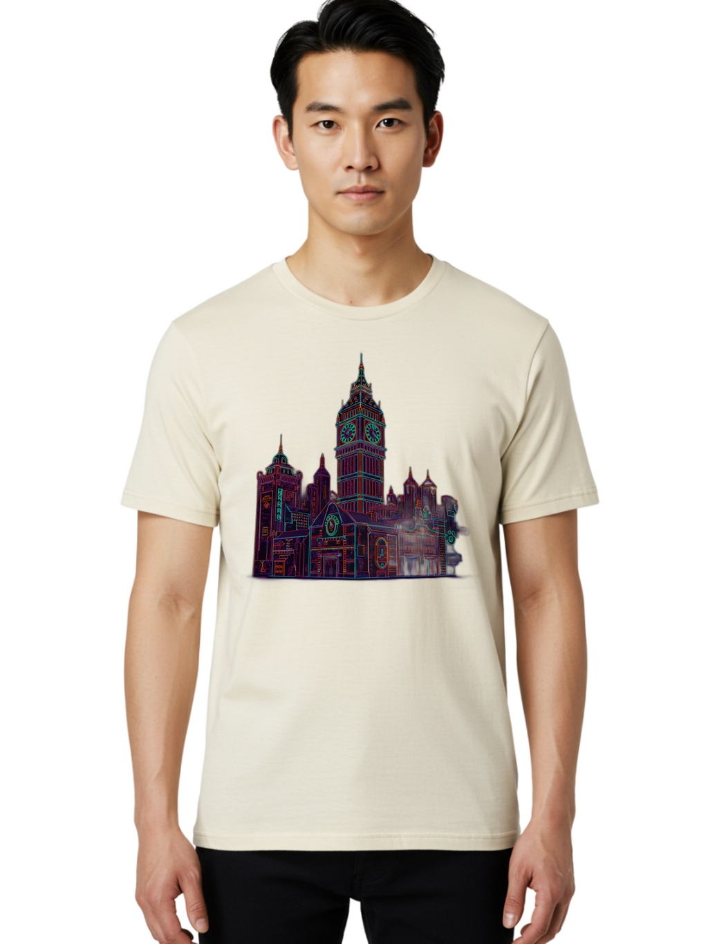 Big-Ben Men'S Graphic Tee, 100% Cotton, Comfortable Casual Summer Wear, Machine Washable, Big Ben, London Landmark, Clock Tower, Iconic Architecture, Gothic Style, Historic Building, Tourist Attraction, Cityscape, Urban Scene, Famous Monument, Baa160