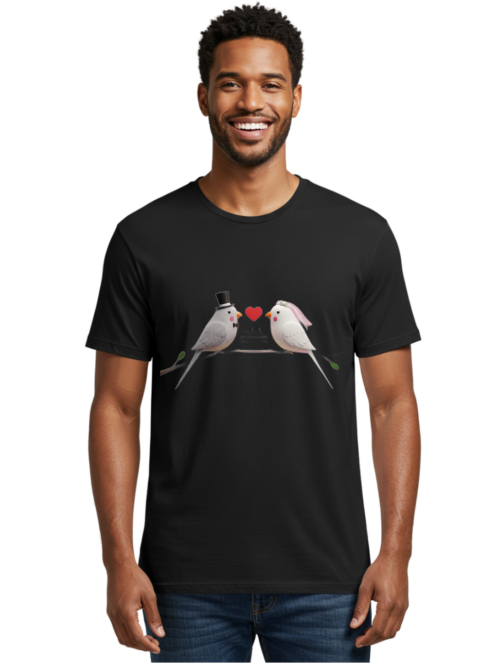 Birds-In-Love Men'S Graphic Tee, 100% Cotton, Comfortable Casual Summer Wear, Machine Washable, Paper Birds, Origami Art, Cute Couple, Wedding Theme, Love Heart, Wedding Decorations, Romantic Ambiance, Handmade Crafts, Valentines Day Gift Baa162
