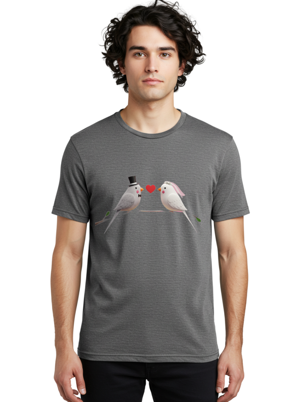 Birds-In-Love Men'S Graphic Tee, 100% Cotton, Comfortable Casual Summer Wear, Machine Washable, Paper Birds, Origami Art, Cute Couple, Wedding Theme, Love Heart, Wedding Decorations, Romantic Ambiance, Handmade Crafts, Valentines Day Gift Baa162