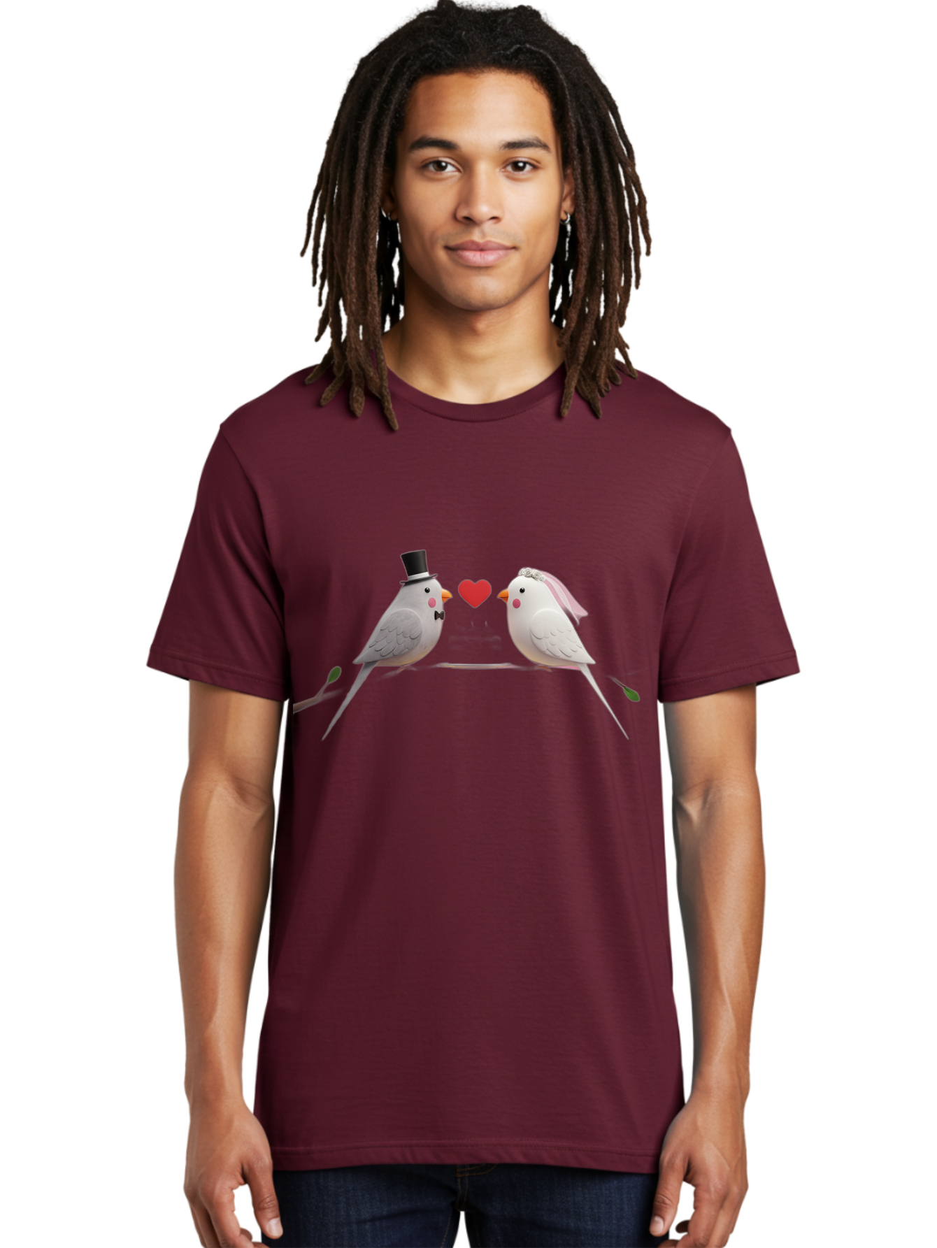 Birds-In-Love Men'S Graphic Tee, 100% Cotton, Comfortable Casual Summer Wear, Machine Washable, Paper Birds, Origami Art, Cute Couple, Wedding Theme, Love Heart, Wedding Decorations, Romantic Ambiance, Handmade Crafts, Valentines Day Gift Baa162