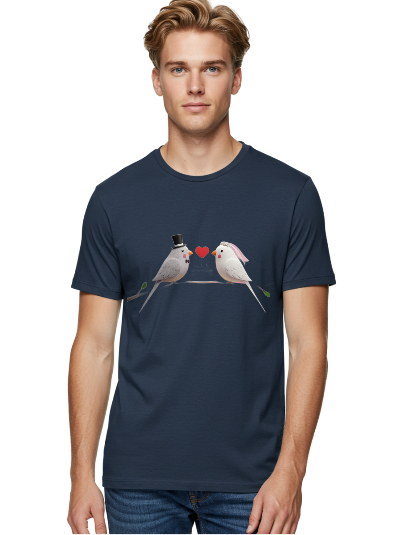 Birds-In-Love Men'S Graphic Tee, 100% Cotton, Comfortable Casual Summer Wear, Machine Washable, Paper Birds, Origami Art, Cute Couple, Wedding Theme, Love Heart, Wedding Decorations, Romantic Ambiance, Handmade Crafts, Valentines Day Gift Baa162