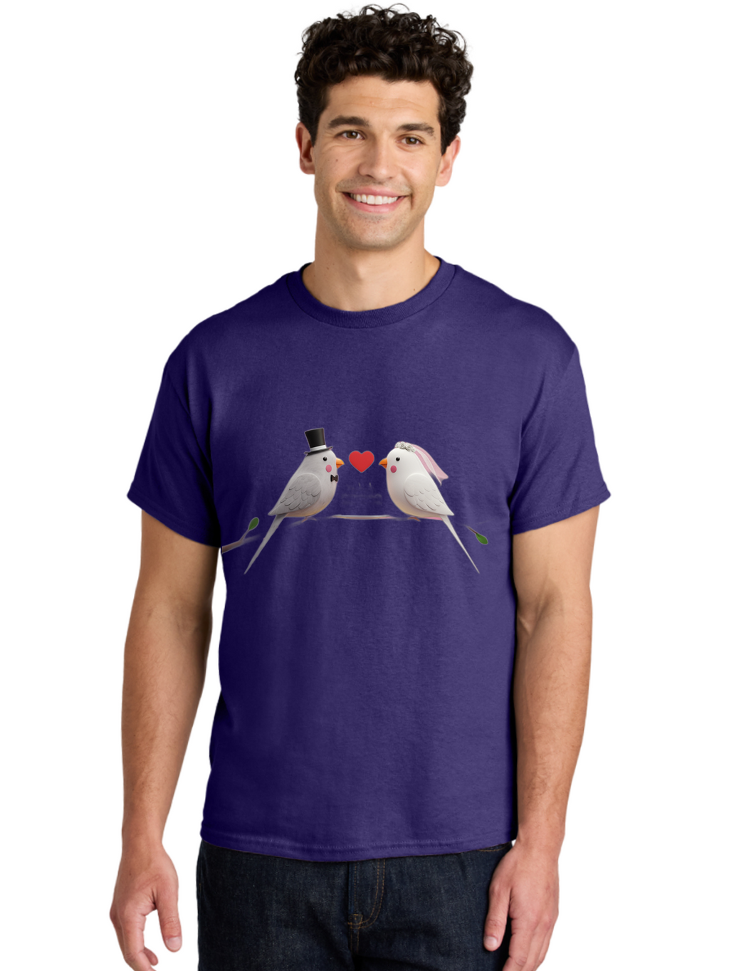 Birds-In-Love Men'S Graphic Tee, 100% Cotton, Comfortable Casual Summer Wear, Machine Washable, Paper Birds, Origami Art, Cute Couple, Wedding Theme, Love Heart, Wedding Decorations, Romantic Ambiance, Handmade Crafts, Valentines Day Gift Baa162