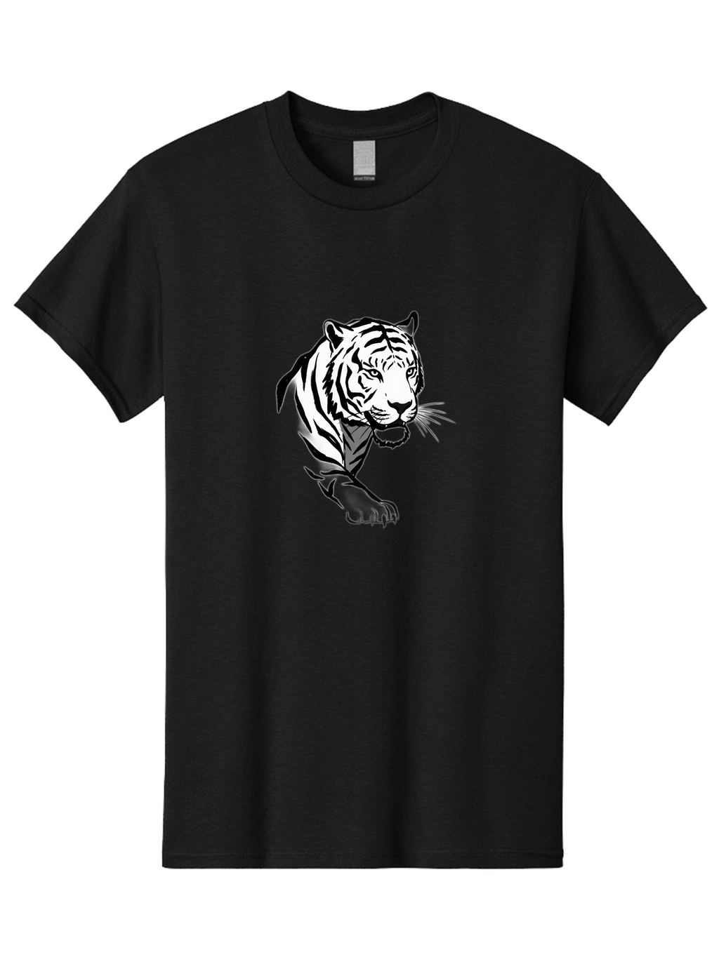 Black-And-White-Tiger Men'S Graphic Tee, 100% Cotton, Comfortable Casual Summer Wear, Machine Washable, Black And White Tiger, Tiger Head, Animal Graphics, Wildlife Art, Tiger Illustration, Bold Stripes, Fierce Expression, Cartoon Style Baa163
