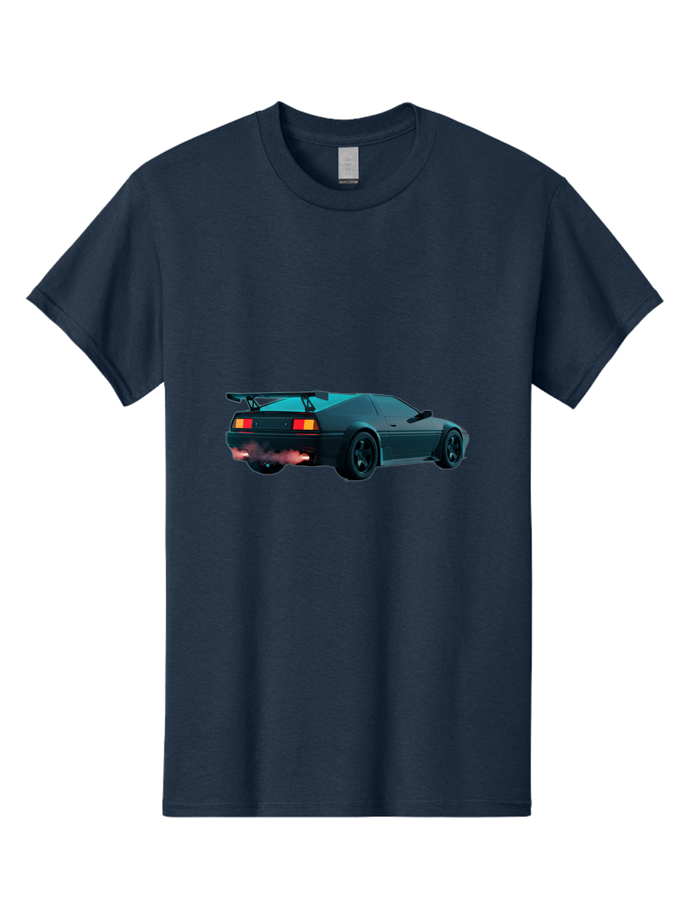 Black-Sports-Car Men'S Graphic Tee, 100% Cotton, Comfortable Casual Summer Wear, Machine Washable, Classic Sports Car, Drift Car, Rear View, Black Car, Red Brake Lights, Orange Turn Signals, Black Spoiler, Smoke From Exhaust, Baa165
