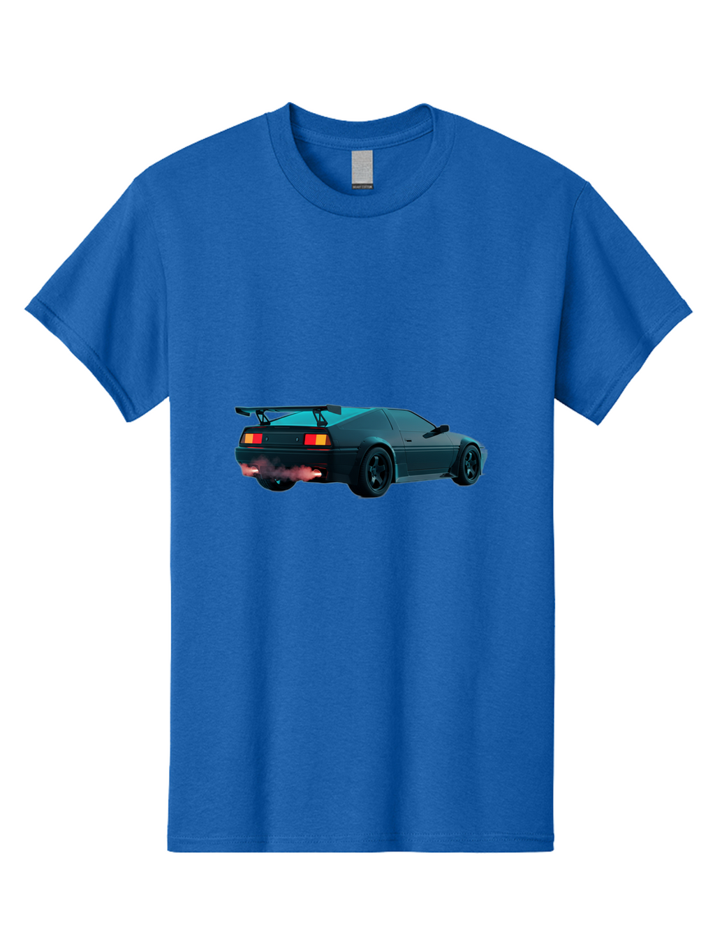 Black-Sports-Car Men'S Graphic Tee, 100% Cotton, Comfortable Casual Summer Wear, Machine Washable, Classic Sports Car, Drift Car, Rear View, Black Car, Red Brake Lights, Orange Turn Signals, Black Spoiler, Smoke From Exhaust, Baa165