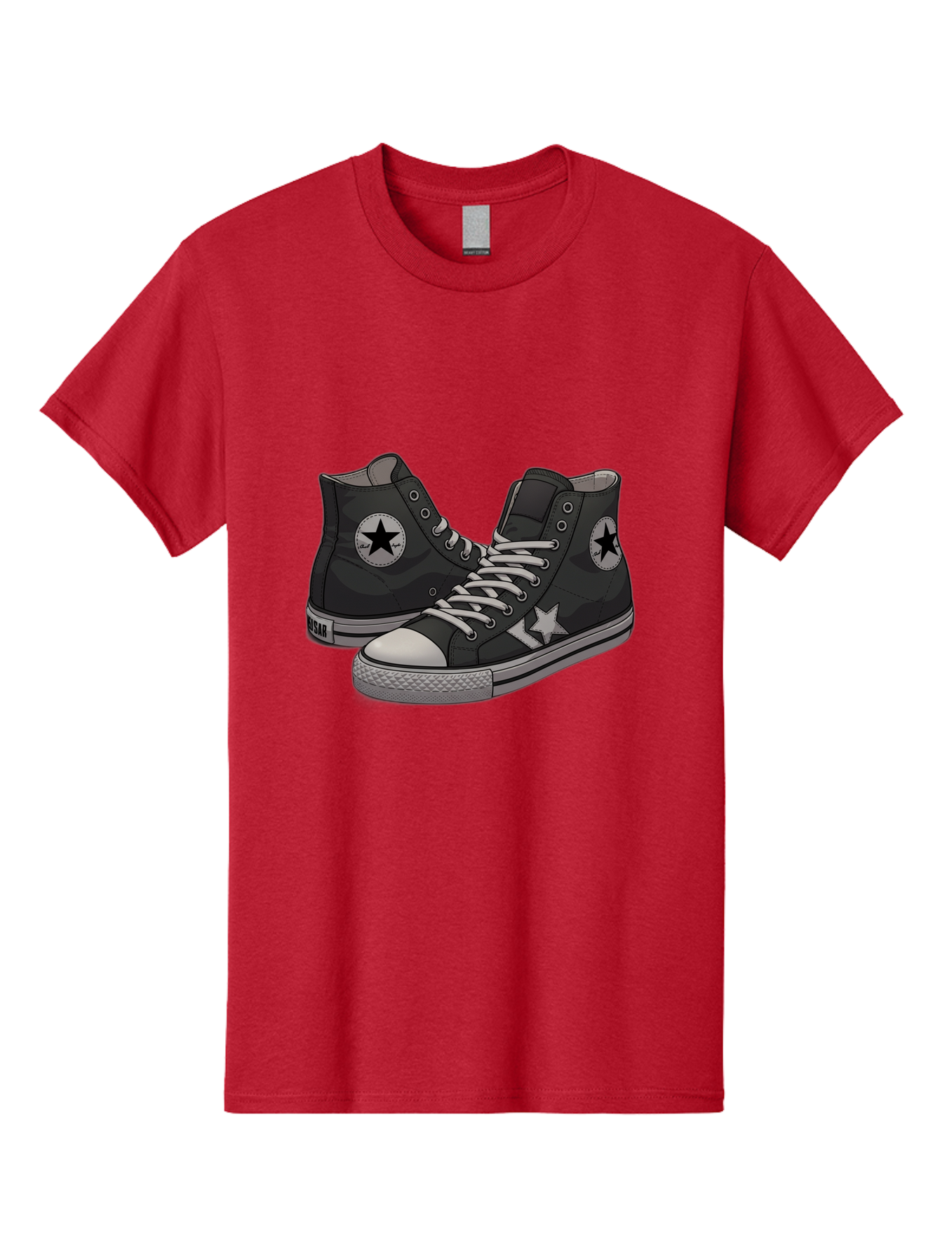Black-Star-Converse Men'S Graphic Tee, 100% Cotton, Comfortable Casual Summer Wear, Machine Washable, Black Converse Sneakers, High-Top Shoes, Star Logo, White Laces, Rubber Soles, Casual Footwear, Streetwear Fashion, Comfortable Shoes Baa166