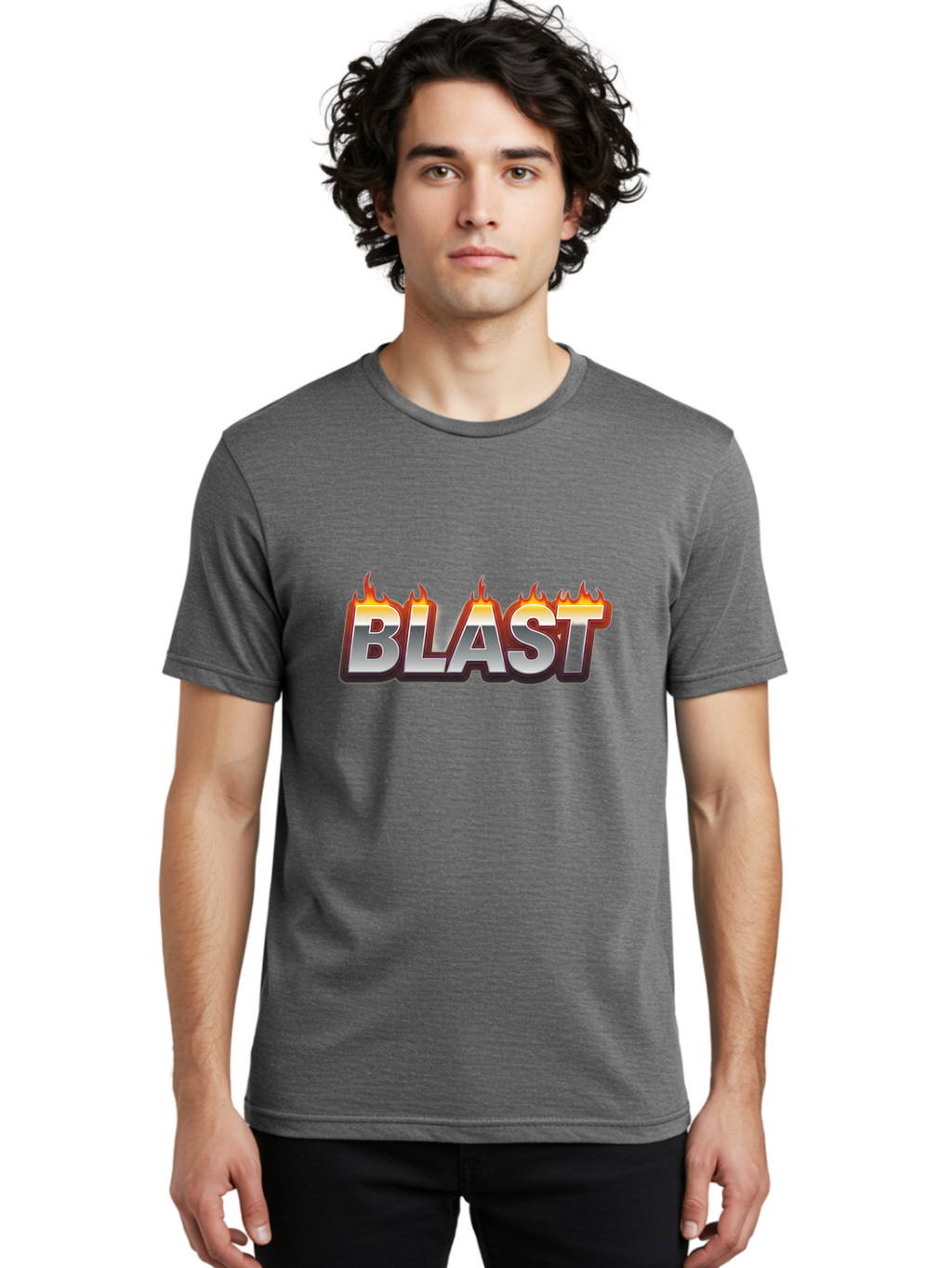 Blast Men'S Graphic Tee, 100% Cotton, Comfortable Casual Summer Wear, Machine Washable, Blast Text, Fire Flames, Bold Font, Silver Metallic, Red And Orange Hues, Intense Energy, Fiery Effect, Dramatic Typography, Explosive Design, Baa167