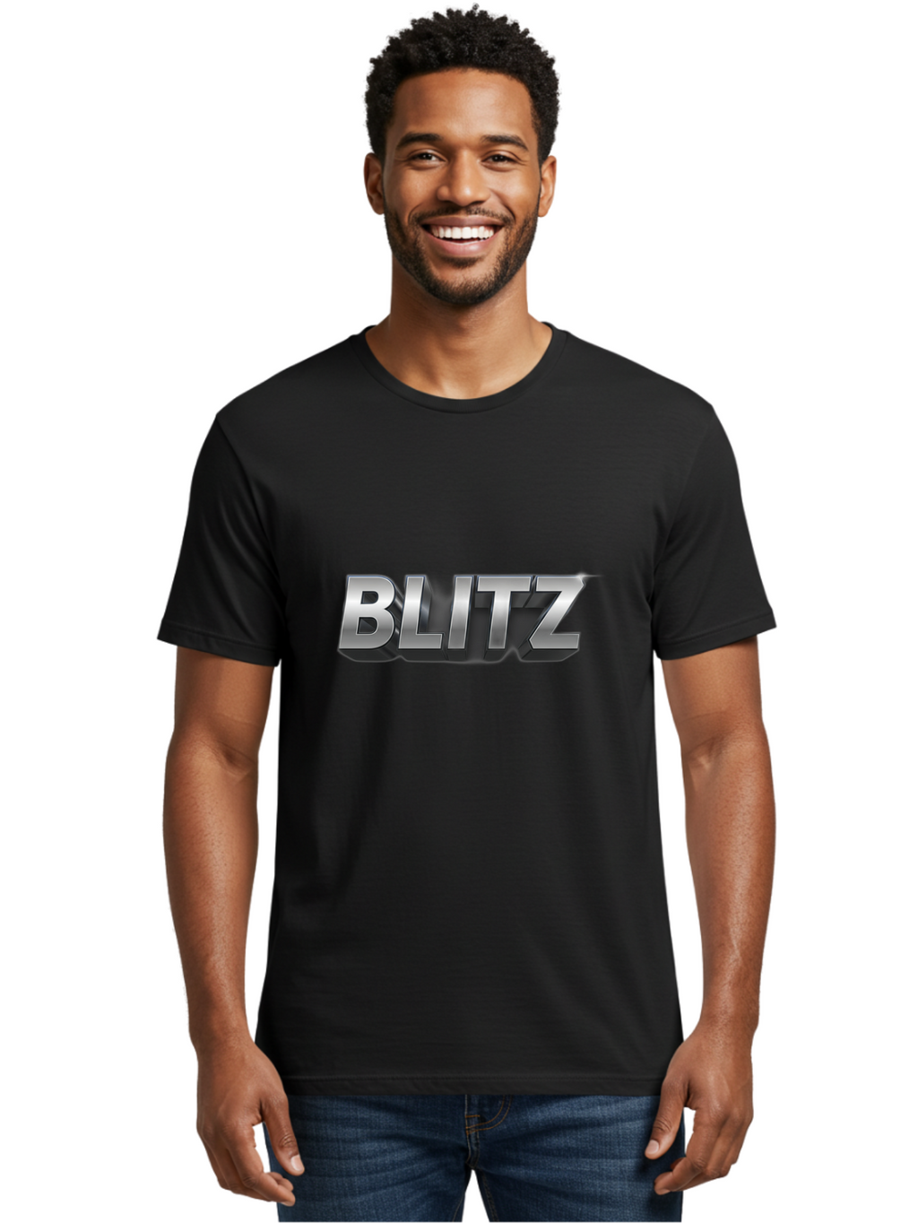 Blitz Men'S Graphic Tee, 100% Cotton, Comfortable Casual Summer Wear, Machine Washable, Silver Metallic Text, 3D Effect, High Energy, Bold Typography, Modern Design, Intense, Dynamic, Futuristic Style Baa168