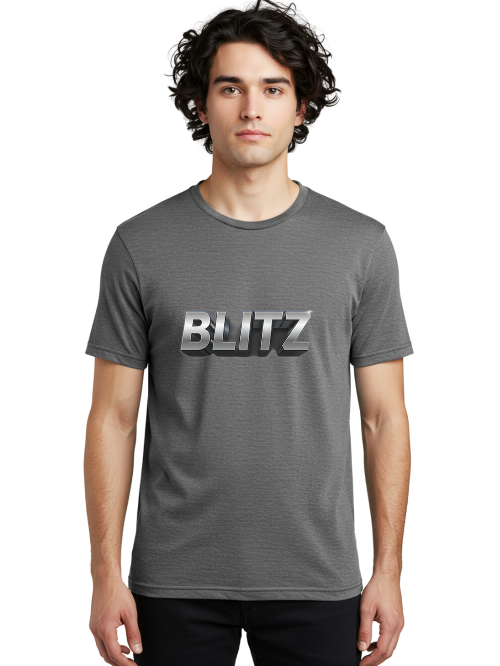 Blitz Men'S Graphic Tee, 100% Cotton, Comfortable Casual Summer Wear, Machine Washable, Silver Metallic Text, 3D Effect, High Energy, Bold Typography, Modern Design, Intense, Dynamic, Futuristic Style Baa168