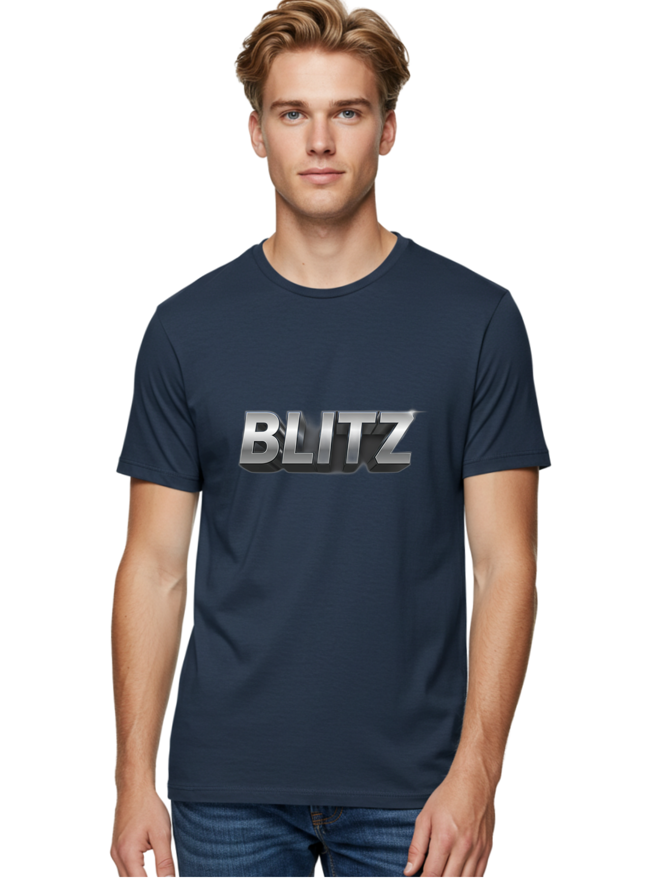 Blitz Men'S Graphic Tee, 100% Cotton, Comfortable Casual Summer Wear, Machine Washable, Silver Metallic Text, 3D Effect, High Energy, Bold Typography, Modern Design, Intense, Dynamic, Futuristic Style Baa168