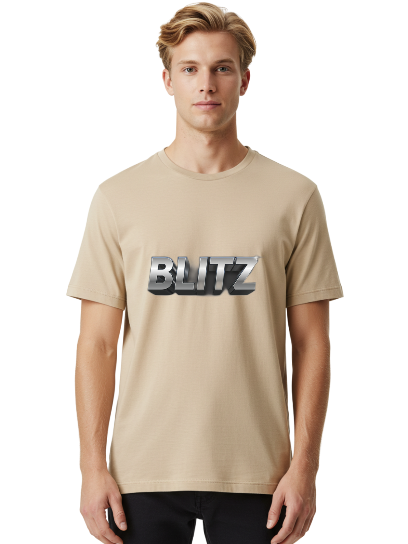 Blitz Men'S Graphic Tee, 100% Cotton, Comfortable Casual Summer Wear, Machine Washable, Silver Metallic Text, 3D Effect, High Energy, Bold Typography, Modern Design, Intense, Dynamic, Futuristic Style Baa168