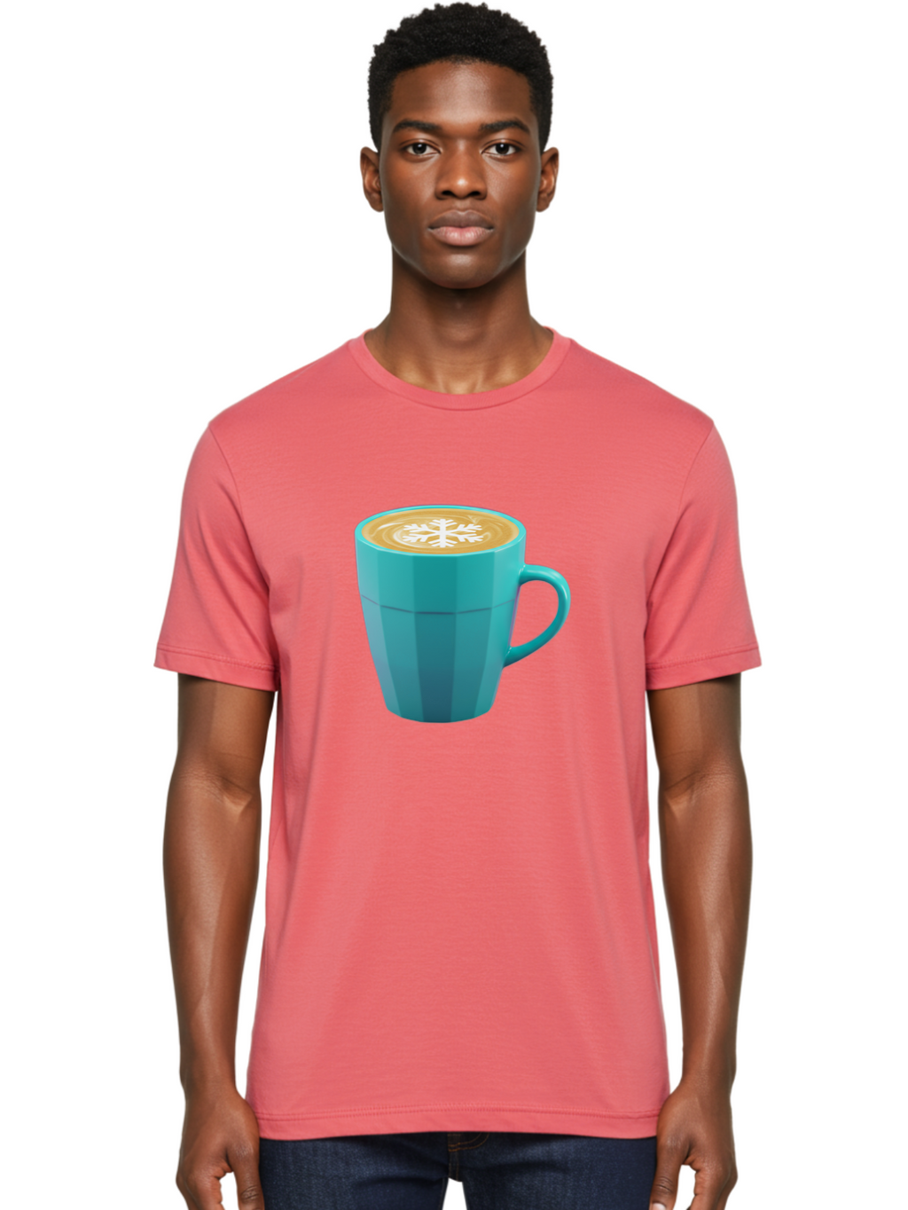 Blue-Coffee-Mug Men'S Graphic Tee, 100% Cotton, Comfortable Casual Summer Wear, Machine Washable, Coffee Cup, Blue Mug, Latte Art, Snowflake Design, Coffee Drink, Morning Coffee, Caffeine Boost, Beverage, Coffee Culture, Winter Theme Baa170