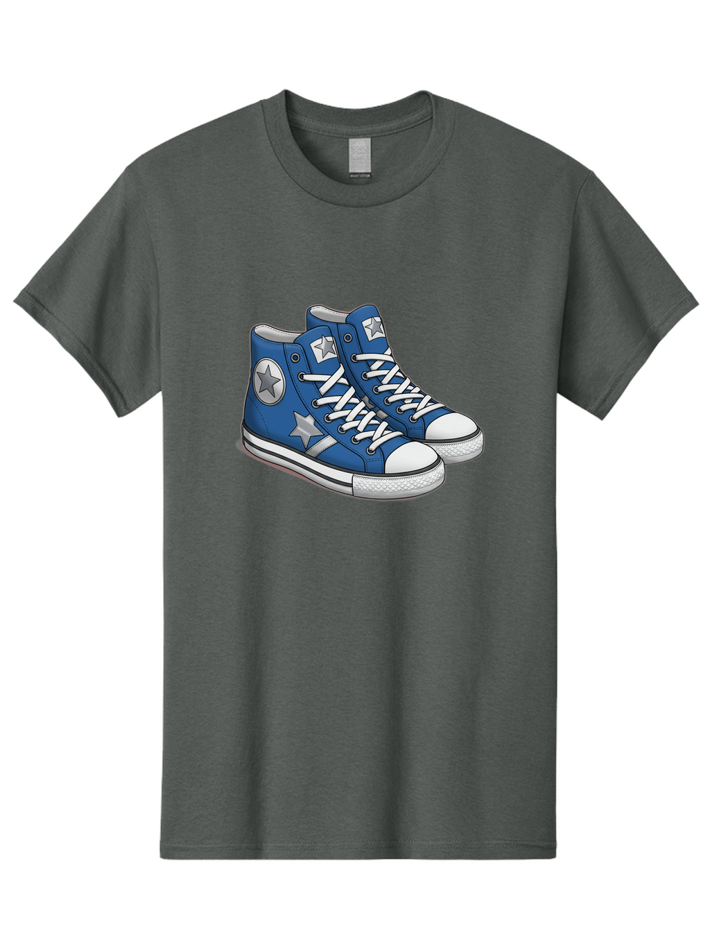 Blue-Converse-Sneakers Men'S Graphic Tee, 100% Cotton, Comfortable Casual Summer Wear, Machine Washable, Blue Sneakers, Star Design, White Laces, Converse Style, Casual Footwear, Sneaker Fashion, Streetwear, Blue Shoes, Star Pattern Baa171