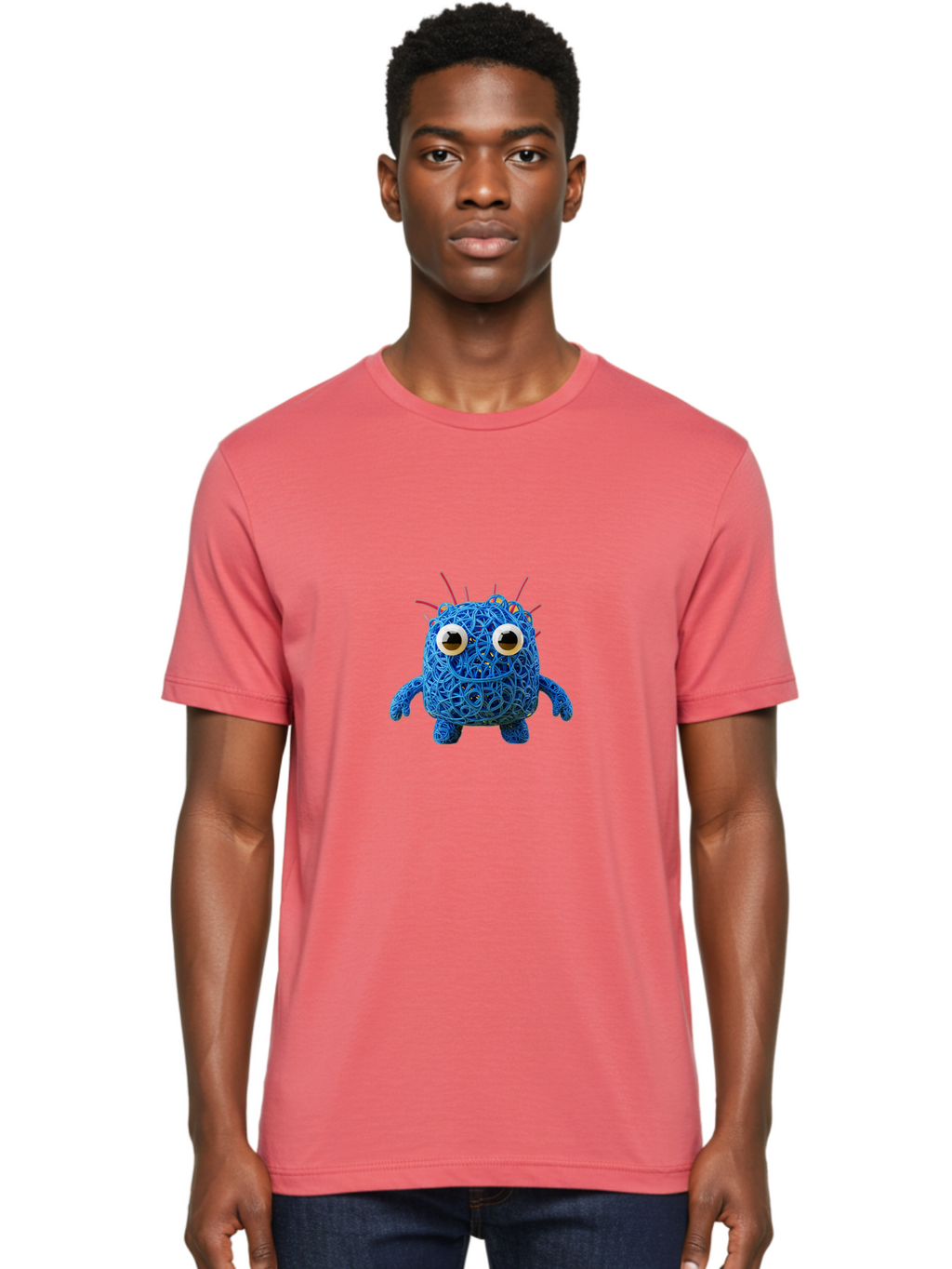 Blue-Germ Men'S Graphic Tee, 100% Cotton, Comfortable Casual Summer Wear, Machine Washable, Blue Virus Character, Cartoon Virus, Quirky Design, Oversized Eyes, Comical Creature, Abstract Virus Representation, Funny Art, Playful Germ Baa174