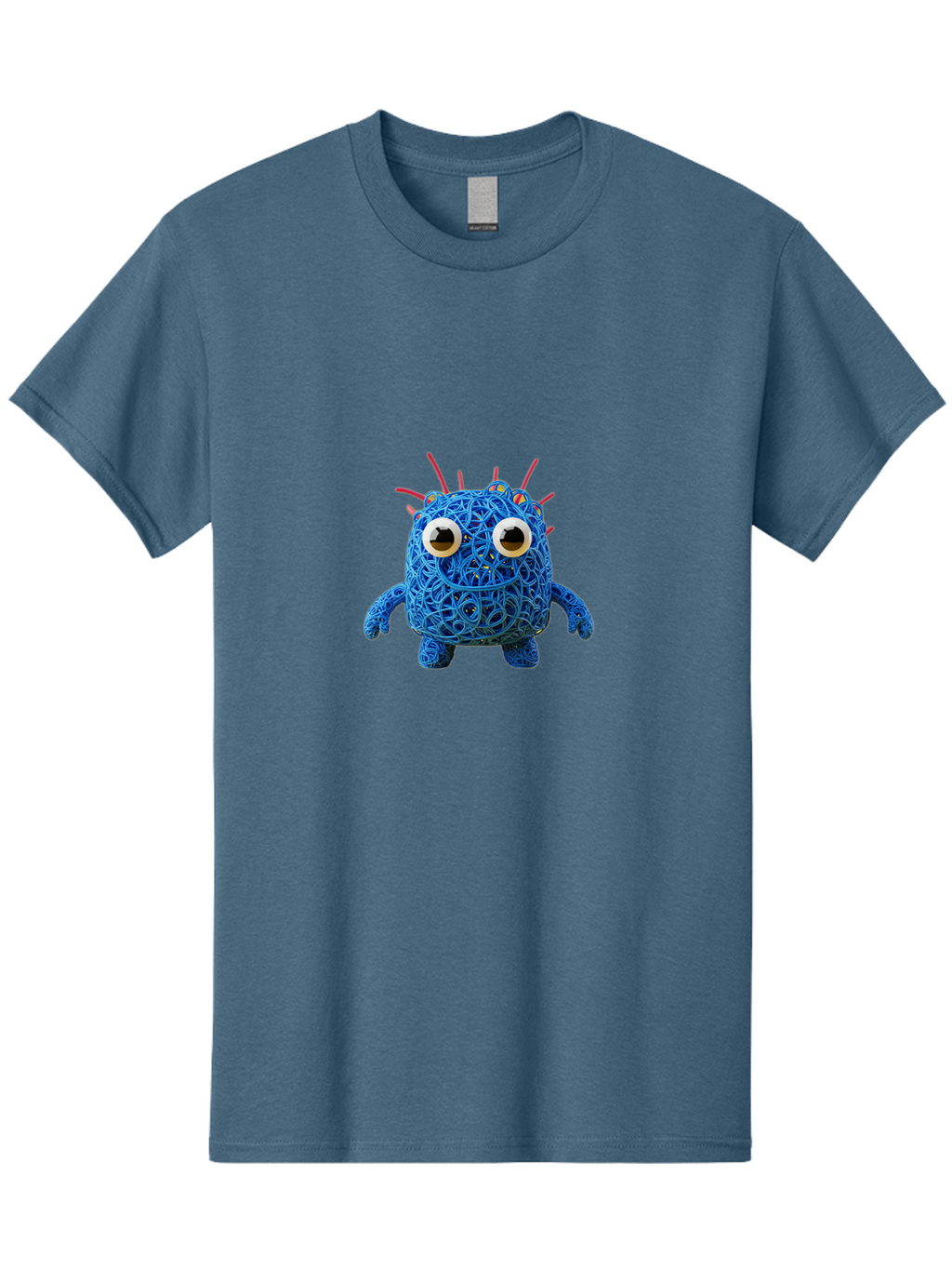 Blue-Germ Men'S Graphic Tee, 100% Cotton, Comfortable Casual Summer Wear, Machine Washable, Blue Virus Character, Cartoon Virus, Quirky Design, Oversized Eyes, Comical Creature, Abstract Virus Representation, Funny Art, Playful Germ Baa174