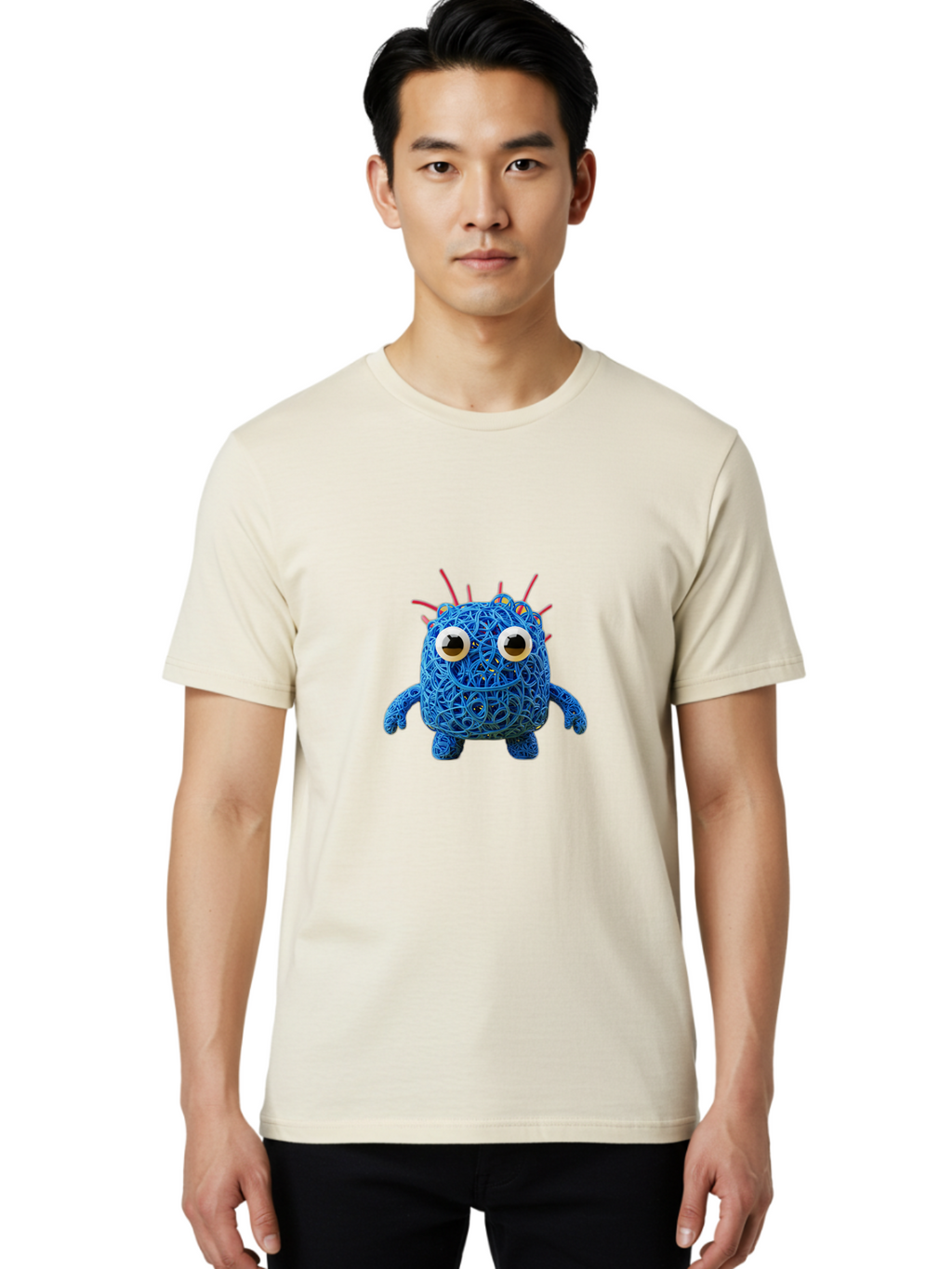 Blue-Germ Men'S Graphic Tee, 100% Cotton, Comfortable Casual Summer Wear, Machine Washable, Blue Virus Character, Cartoon Virus, Quirky Design, Oversized Eyes, Comical Creature, Abstract Virus Representation, Funny Art, Playful Germ Baa174
