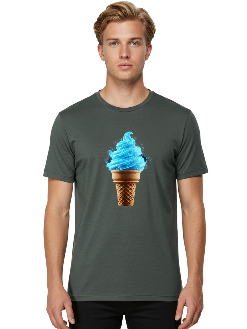 Blue-Ice-Cream-Cone Men'S Graphic Tee, 100% Cotton, Comfortable Casual Summer Wear, Machine Washable, Blue Ice Cream, Ice Cream Cone, Soft Serve, Sweet Treats, Summertime Fun, Cold Desserts, Ice Cream Lovers, Frozen Delights, Creamy Texture, Baa175