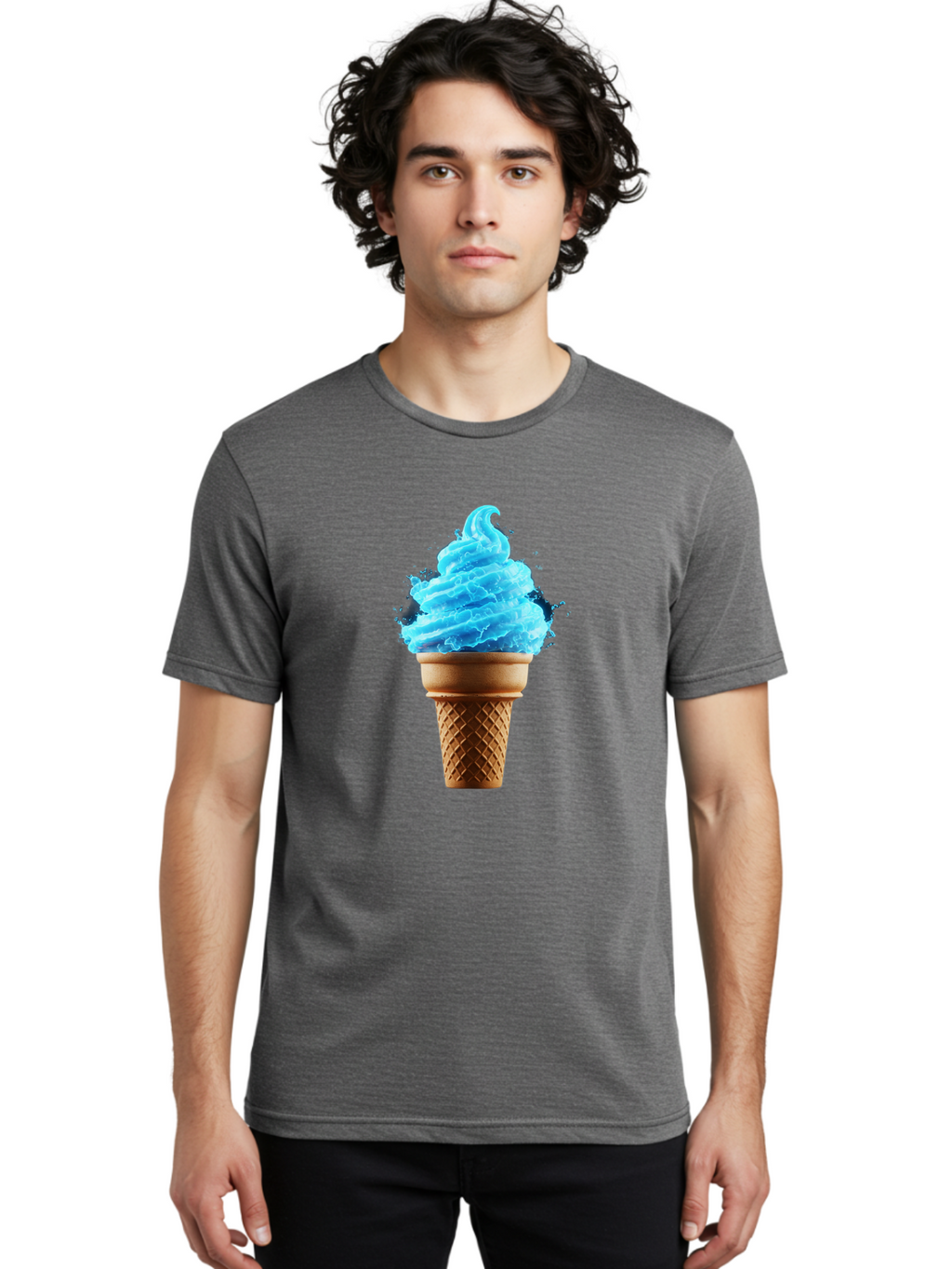 Blue-Ice-Cream-Cone Men'S Graphic Tee, 100% Cotton, Comfortable Casual Summer Wear, Machine Washable, Blue Ice Cream, Ice Cream Cone, Soft Serve, Sweet Treats, Summertime Fun, Cold Desserts, Ice Cream Lovers, Frozen Delights, Creamy Texture, Baa175