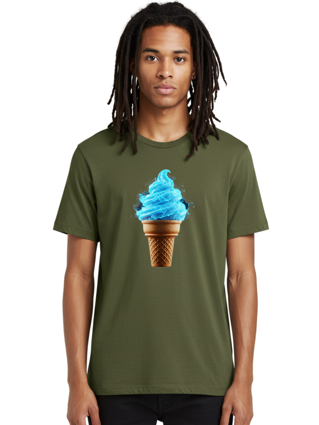 Blue-Ice-Cream-Cone Men'S Graphic Tee, 100% Cotton, Comfortable Casual Summer Wear, Machine Washable, Blue Ice Cream, Ice Cream Cone, Soft Serve, Sweet Treats, Summertime Fun, Cold Desserts, Ice Cream Lovers, Frozen Delights, Creamy Texture, Baa175
