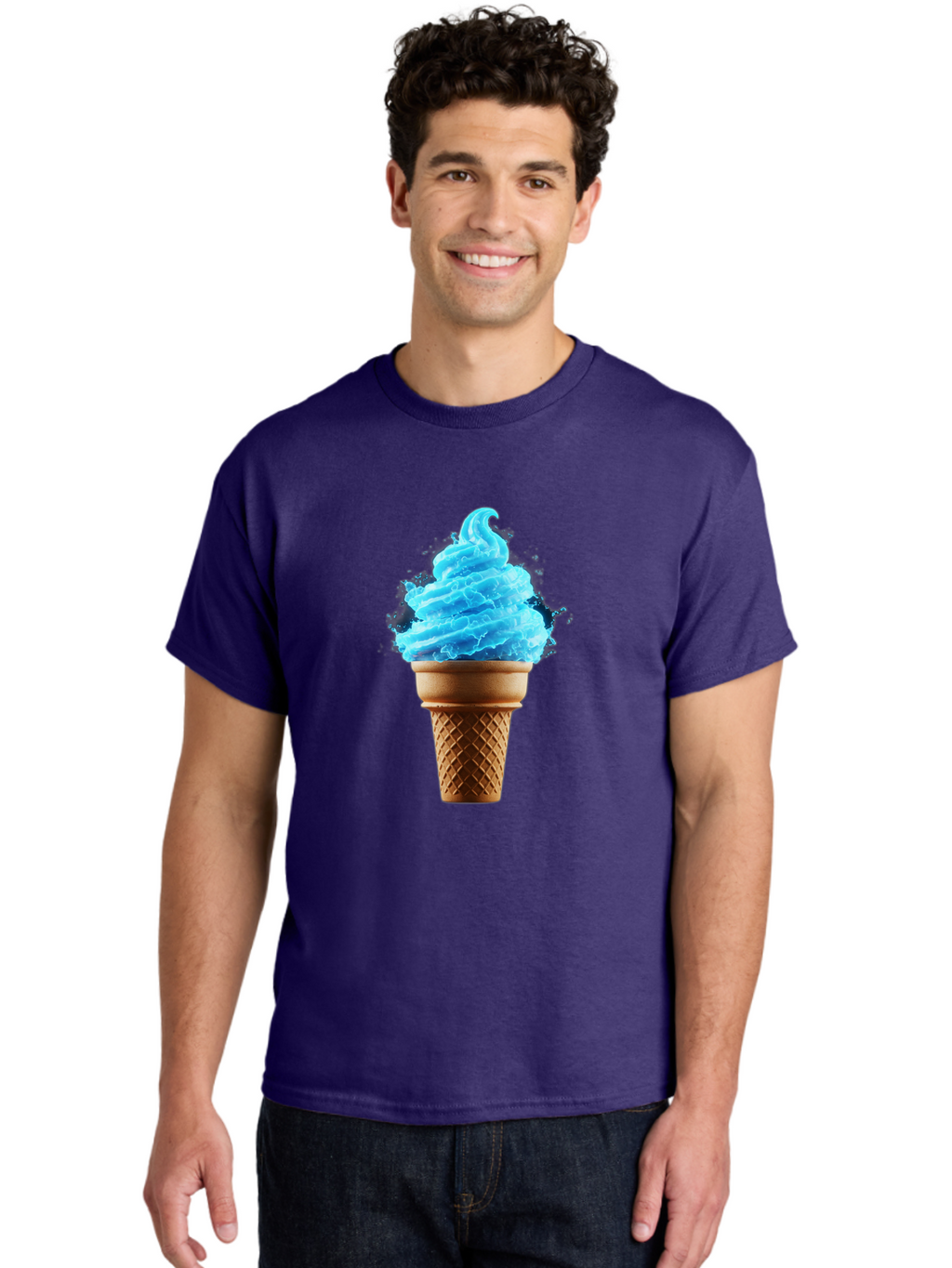 Blue-Ice-Cream-Cone Men'S Graphic Tee, 100% Cotton, Comfortable Casual Summer Wear, Machine Washable, Blue Ice Cream, Ice Cream Cone, Soft Serve, Sweet Treats, Summertime Fun, Cold Desserts, Ice Cream Lovers, Frozen Delights, Creamy Texture, Baa175