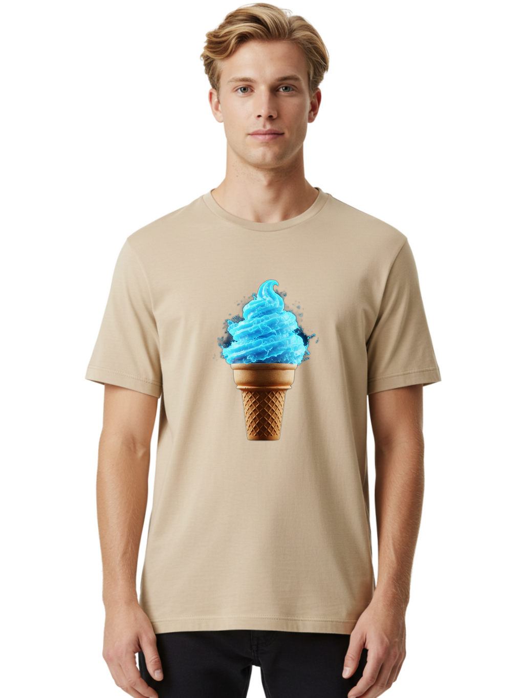 Blue-Ice-Cream-Cone Men'S Graphic Tee, 100% Cotton, Comfortable Casual Summer Wear, Machine Washable, Blue Ice Cream, Ice Cream Cone, Soft Serve, Sweet Treats, Summertime Fun, Cold Desserts, Ice Cream Lovers, Frozen Delights, Creamy Texture, Baa175