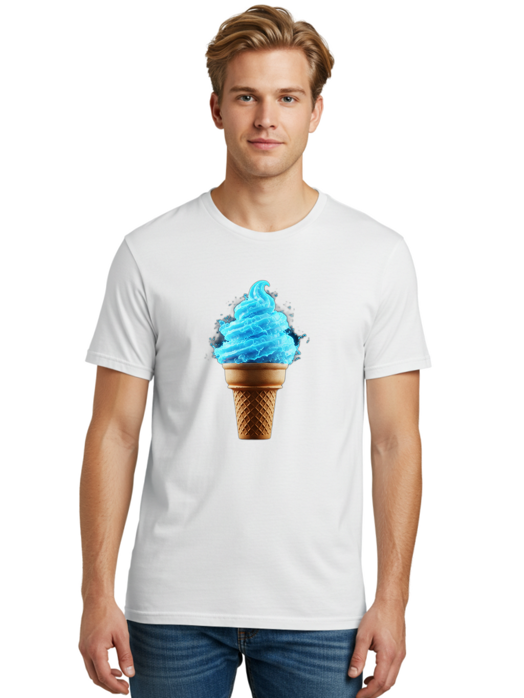 Blue-Ice-Cream-Cone Men'S Graphic Tee, 100% Cotton, Comfortable Casual Summer Wear, Machine Washable, Blue Ice Cream, Ice Cream Cone, Soft Serve, Sweet Treats, Summertime Fun, Cold Desserts, Ice Cream Lovers, Frozen Delights, Creamy Texture, Baa175