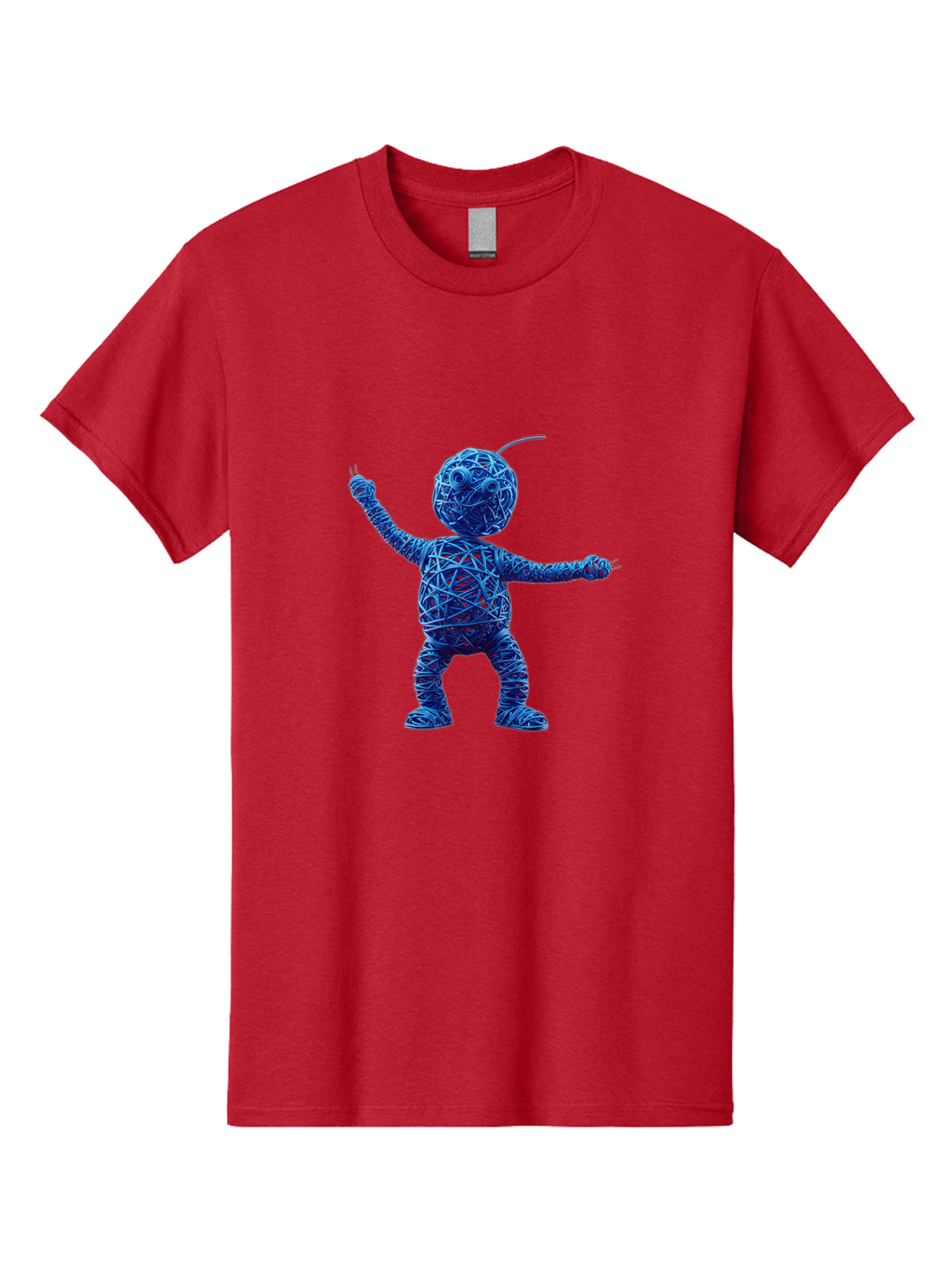 Blue-Wire-Figure Men'S Graphic Tee, 100% Cotton, Comfortable Casual Summer Wear, Machine Washable, Wire Twisted Figure, Abstract Character, Avant-Garde Art, Surreal Sculpture, Contemporary Design, Artistic Expression, Modern Art, Blue Wire, Baa177
