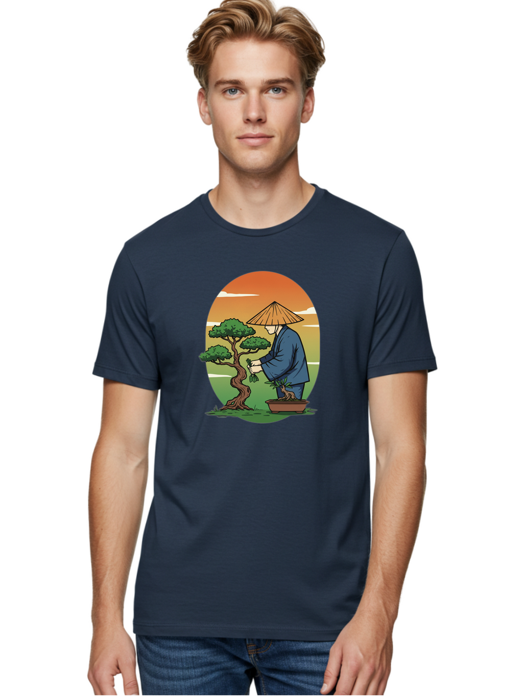 Bonsai-Gardener Men'S Graphic Tee, 100% Cotton, Comfortable Casual Summer Wear, Machine Washable, Bonsai Tree, Gardener, Serene Landscape, Tranquil Atmosphere, Traditional Asian Attire, Japanese Culture, Gardening, Calm Environment, Baa179
