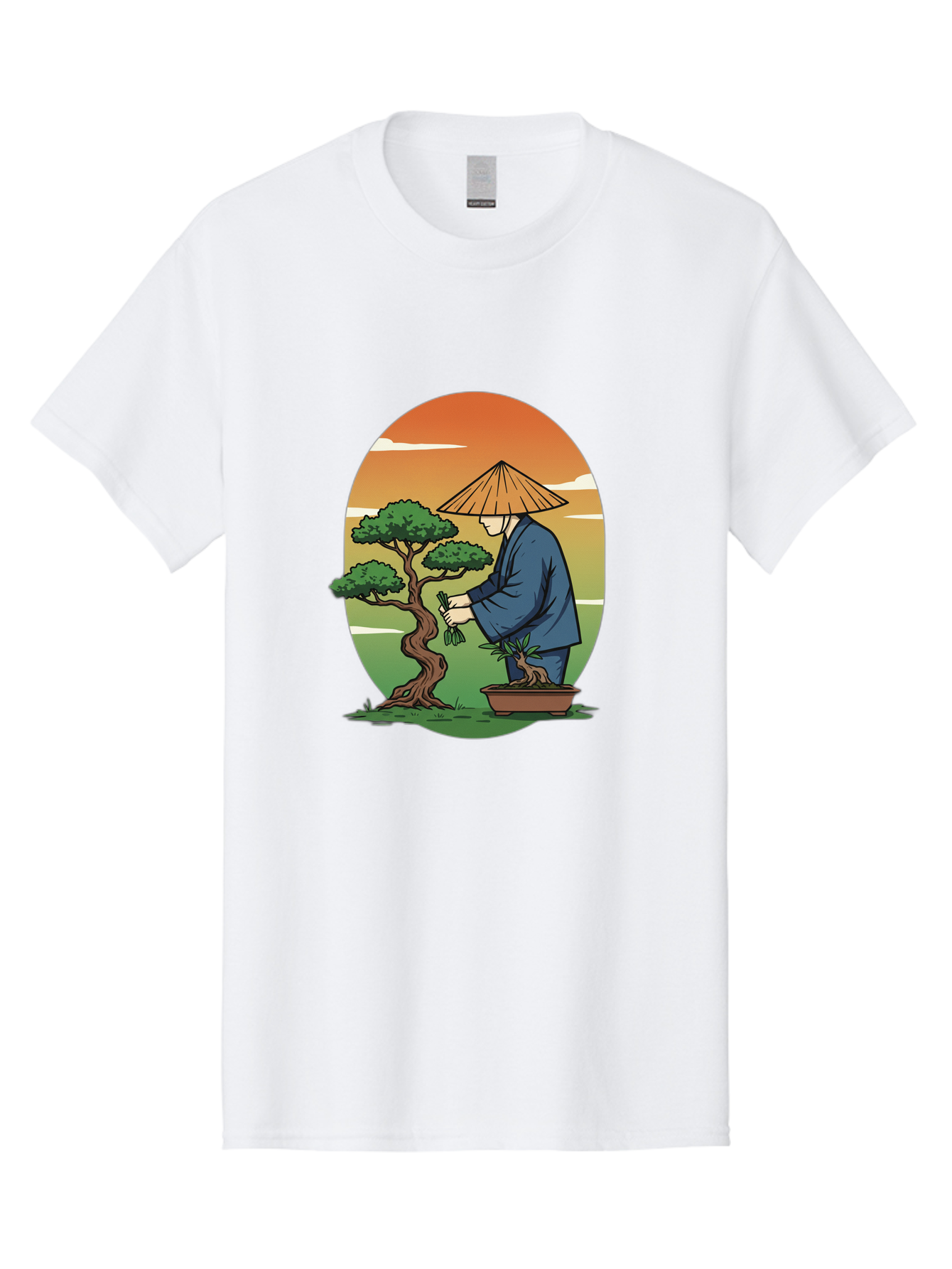 Bonsai-Gardener Men'S Graphic Tee, 100% Cotton, Comfortable Casual Summer Wear, Machine Washable, Bonsai Tree, Gardener, Serene Landscape, Tranquil Atmosphere, Traditional Asian Attire, Japanese Culture, Gardening, Calm Environment, Baa179