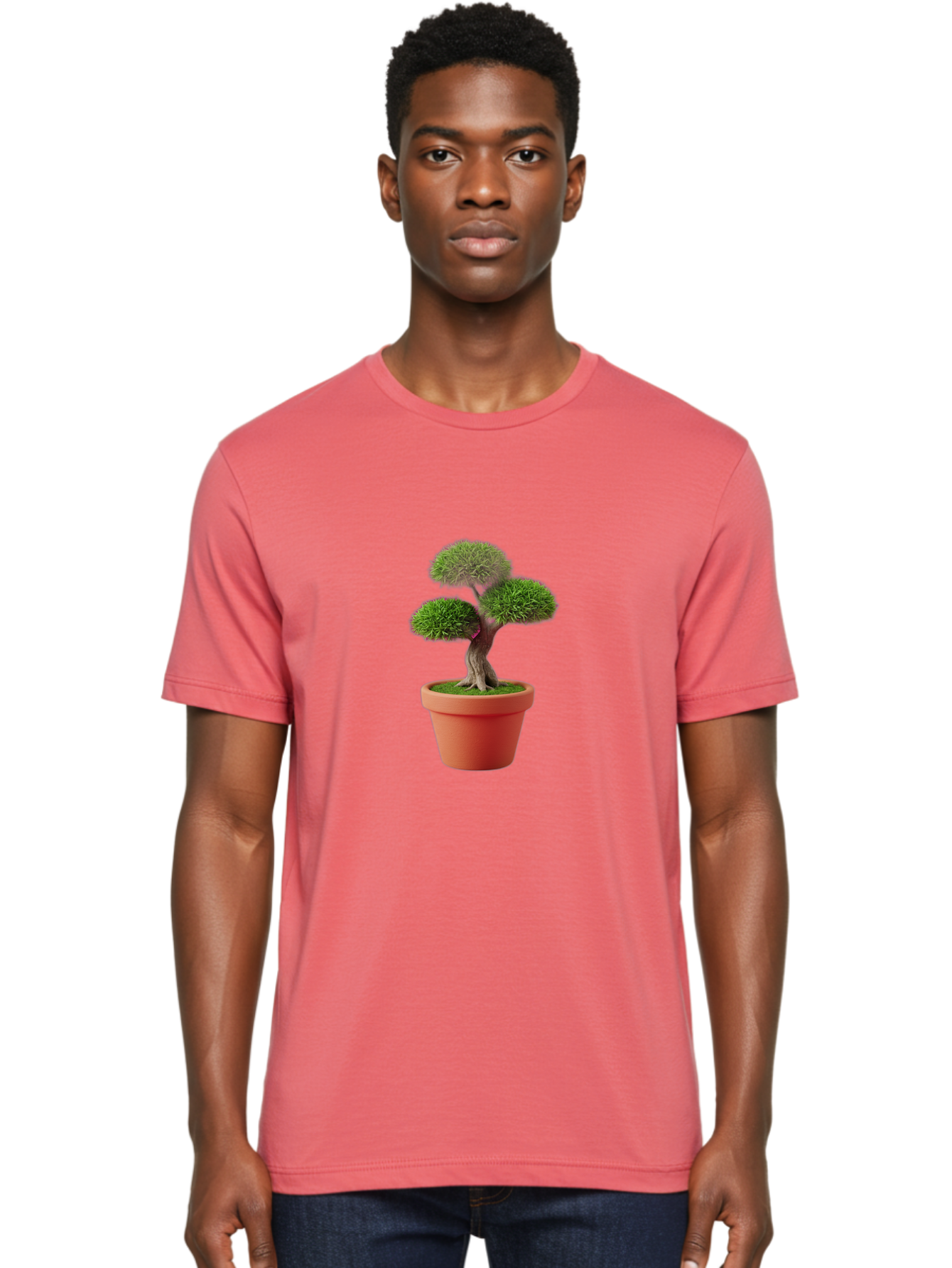 Bonsai-Tree Men'S Graphic Tee, 100% Cotton, Comfortable Casual Summer Wear, Machine Washable, Bonsai Tree, Potted Plant, Small Tree, Terracotta Pot, Twisted Trunk, Lush Foliage, Greenery, Decorative Plant, Indoor Gardening, Zen Garden, Baa180