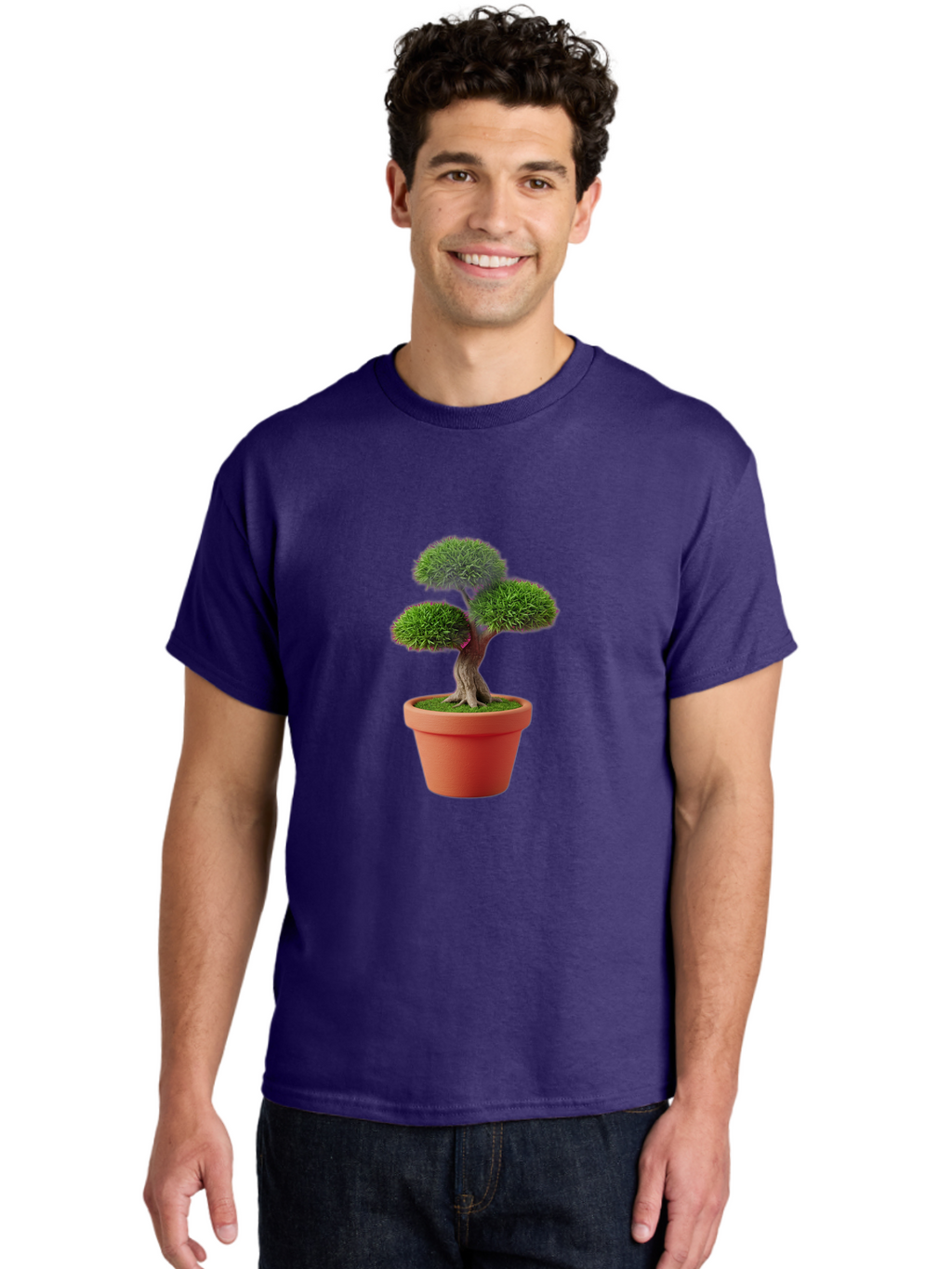 Bonsai-Tree Men'S Graphic Tee, 100% Cotton, Comfortable Casual Summer Wear, Machine Washable, Bonsai Tree, Potted Plant, Small Tree, Terracotta Pot, Twisted Trunk, Lush Foliage, Greenery, Decorative Plant, Indoor Gardening, Zen Garden, Baa180