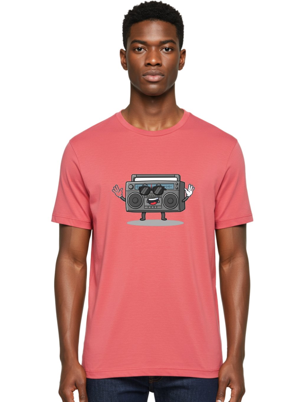 Boombox-1 Men'S Graphic Tee, 100% Cotton, Comfortable Casual Summer Wear, Machine Washable, Cartoon Boombox, Retro Boombox, Cool Boombox, Sunglasses, Friendly Character, Playful Vibe, Music Lover, Fun Character, Vintage Boombox, Baa182