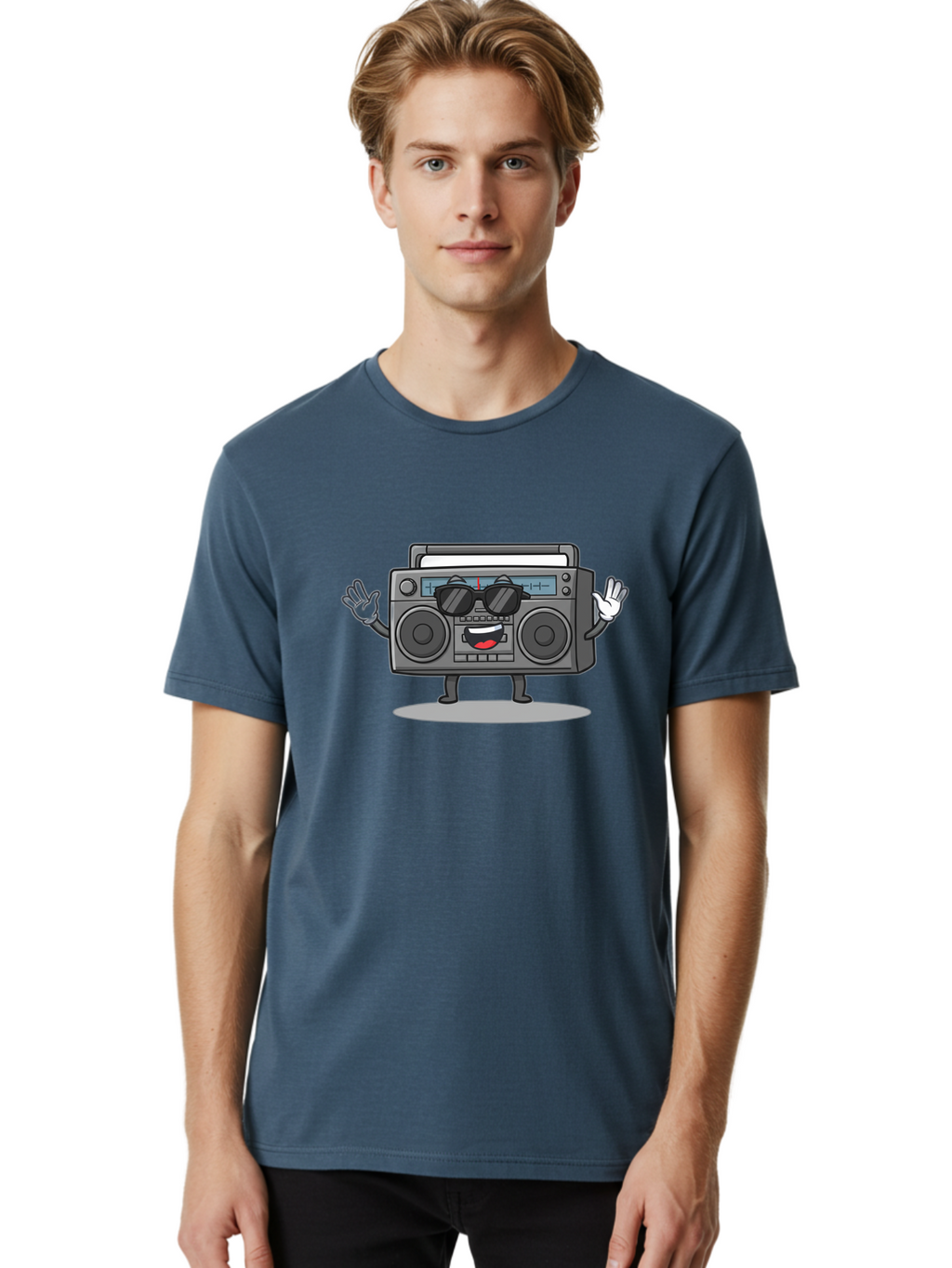 Boombox-1 Men'S Graphic Tee, 100% Cotton, Comfortable Casual Summer Wear, Machine Washable, Cartoon Boombox, Retro Boombox, Cool Boombox, Sunglasses, Friendly Character, Playful Vibe, Music Lover, Fun Character, Vintage Boombox, Baa182