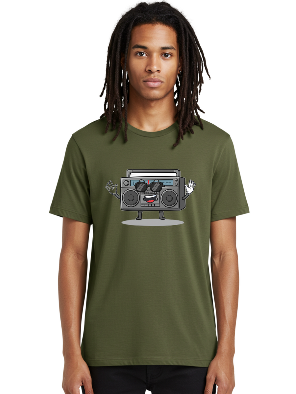Boombox-1 Men'S Graphic Tee, 100% Cotton, Comfortable Casual Summer Wear, Machine Washable, Cartoon Boombox, Retro Boombox, Cool Boombox, Sunglasses, Friendly Character, Playful Vibe, Music Lover, Fun Character, Vintage Boombox, Baa182